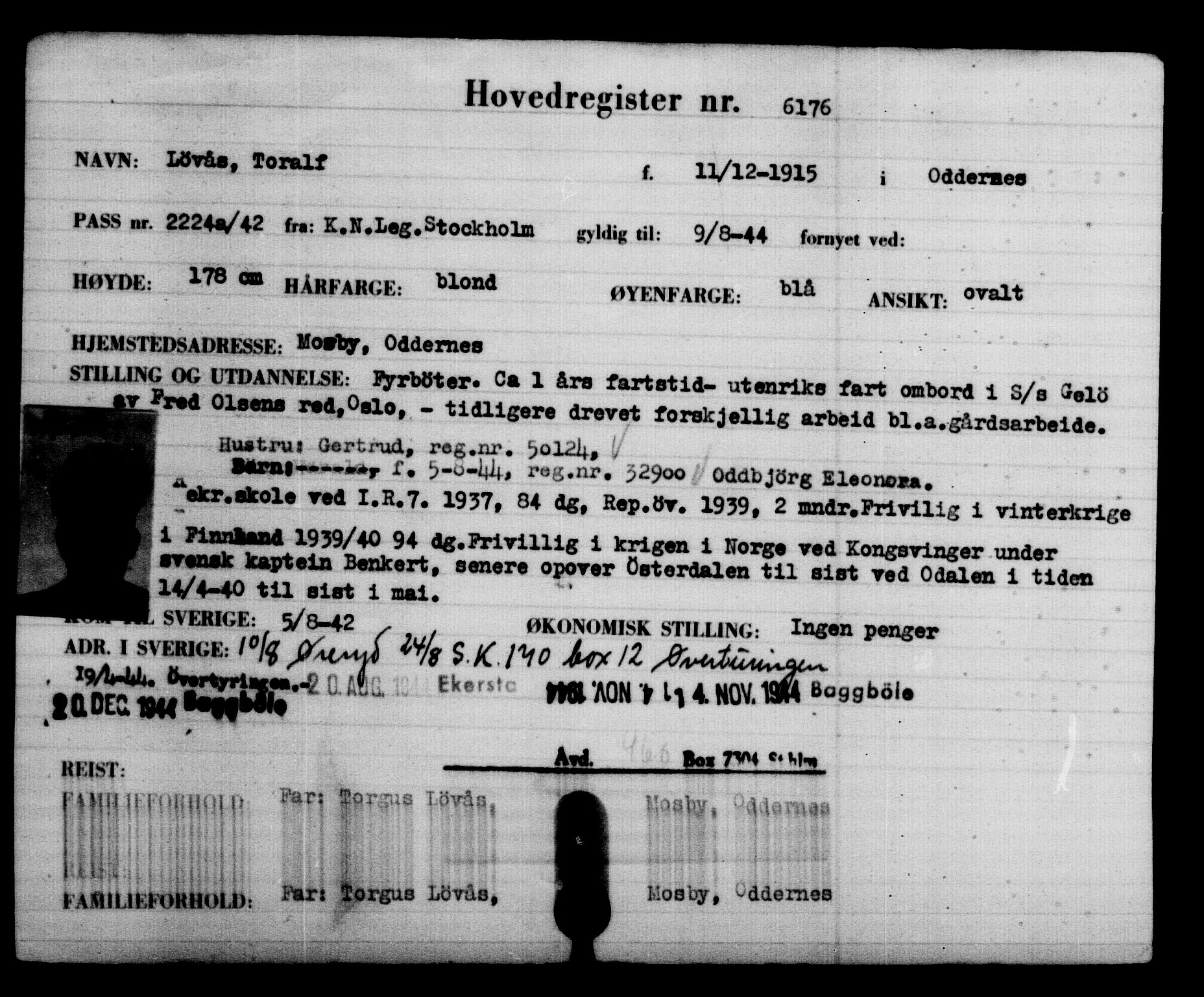 Den Kgl. Norske Legasjons Flyktningskontor, AV/RA-S-6753/V/Va/L0004: Kjesäterkartoteket.  Flyktningenr. 3496-6610, 1940-1945, s. 3144