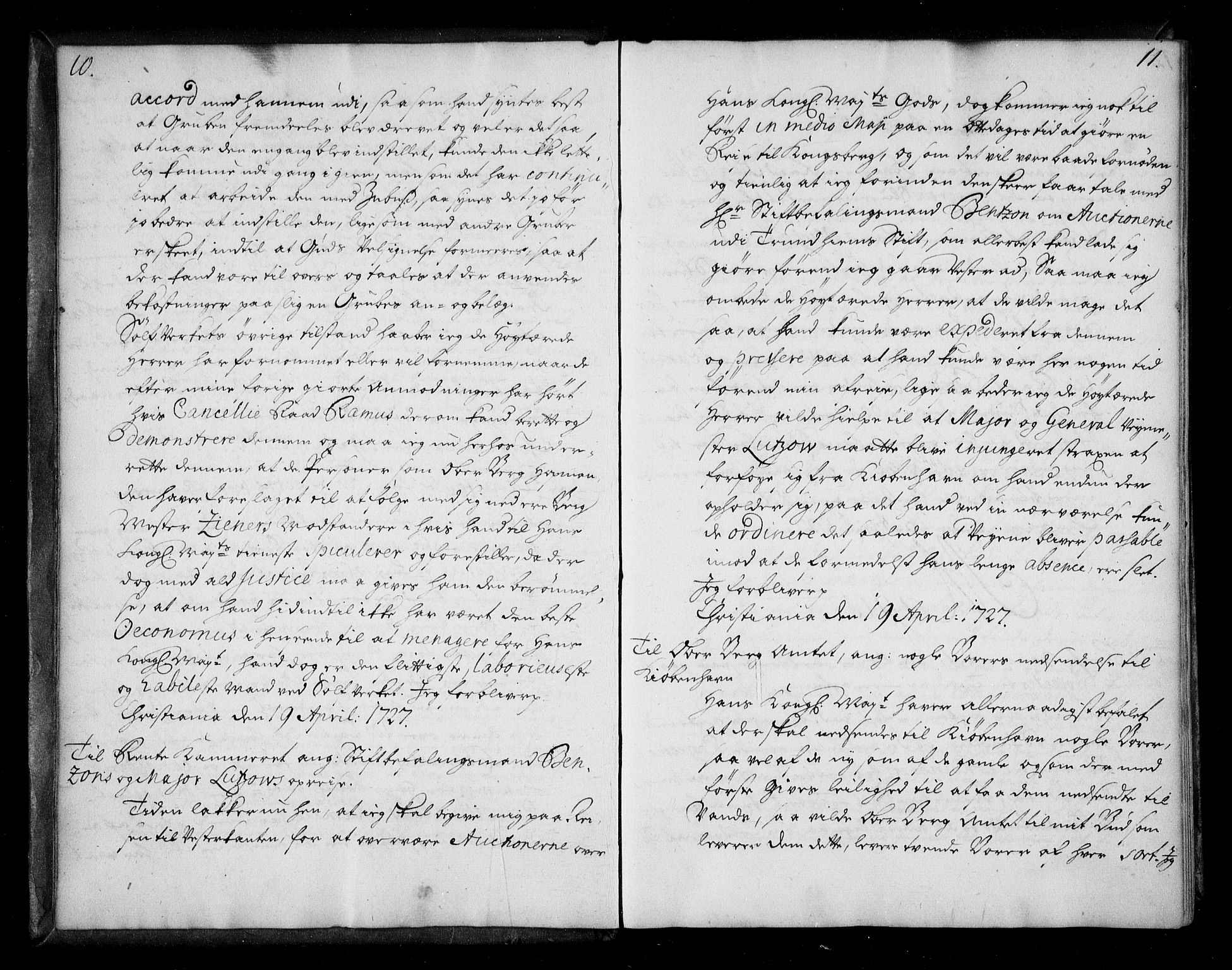 Stattholderembetet 1572-1771, AV/RA-EA-2870/Be/L0009: Allmenn kopibok, ikke autorisert, 1727-1729, s. 10-11
