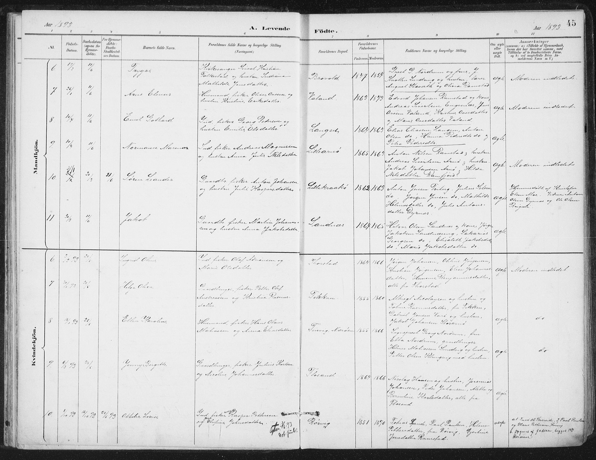 Ministerialprotokoller, klokkerbøker og fødselsregistre - Nord-Trøndelag, SAT/A-1458/784/L0673: Ministerialbok nr. 784A08, 1888-1899, s. 45