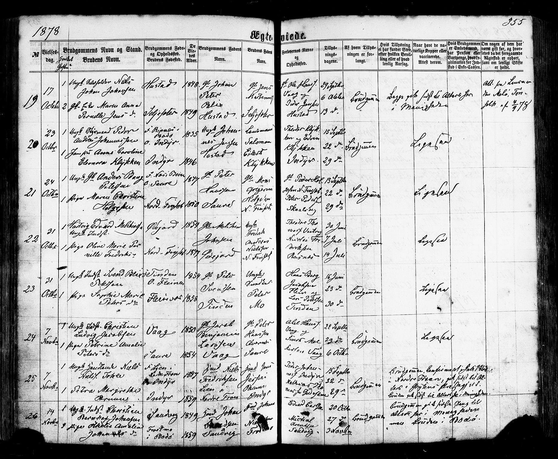 Ministerialprotokoller, klokkerbøker og fødselsregistre - Nordland, AV/SAT-A-1459/805/L0098: Ministerialbok nr. 805A05, 1862-1879, s. 355