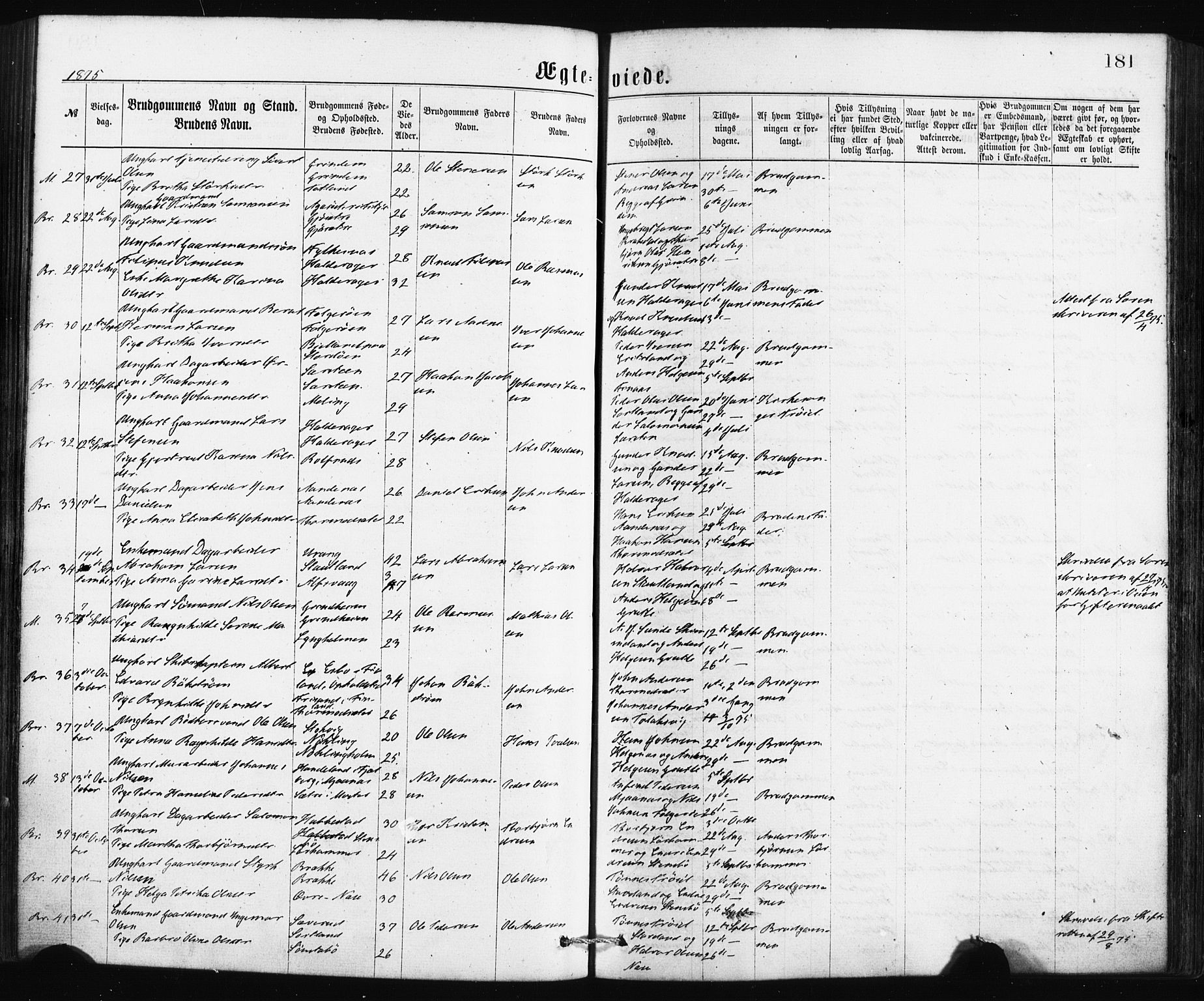 Finnås sokneprestembete, AV/SAB-A-99925/H/Ha/Haa/Haaa/L0009: Ministerialbok nr. A 9, 1873-1881, s. 181