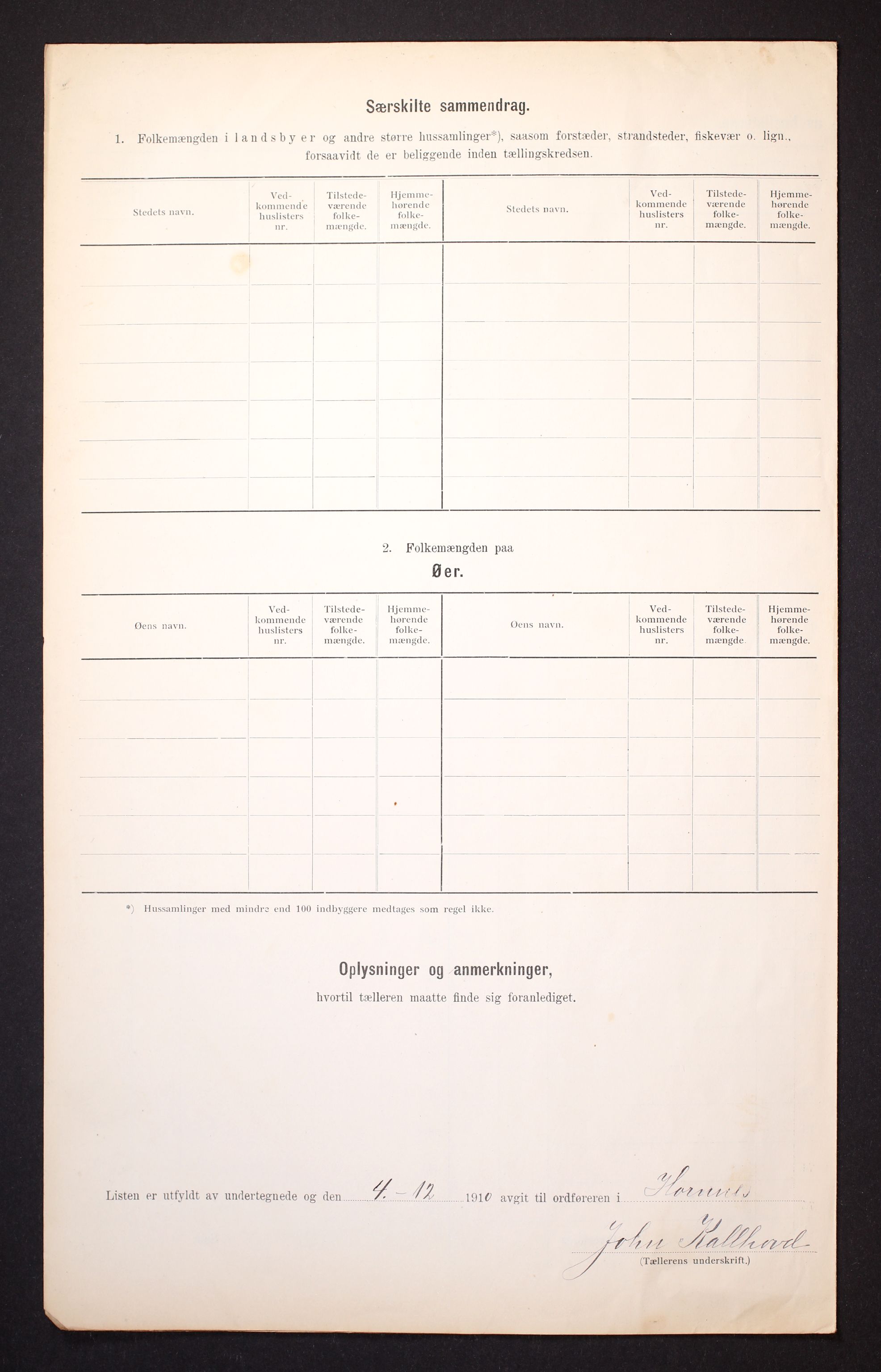 RA, Folketelling 1910 for 0936 Hornnes herred, 1910, s. 12