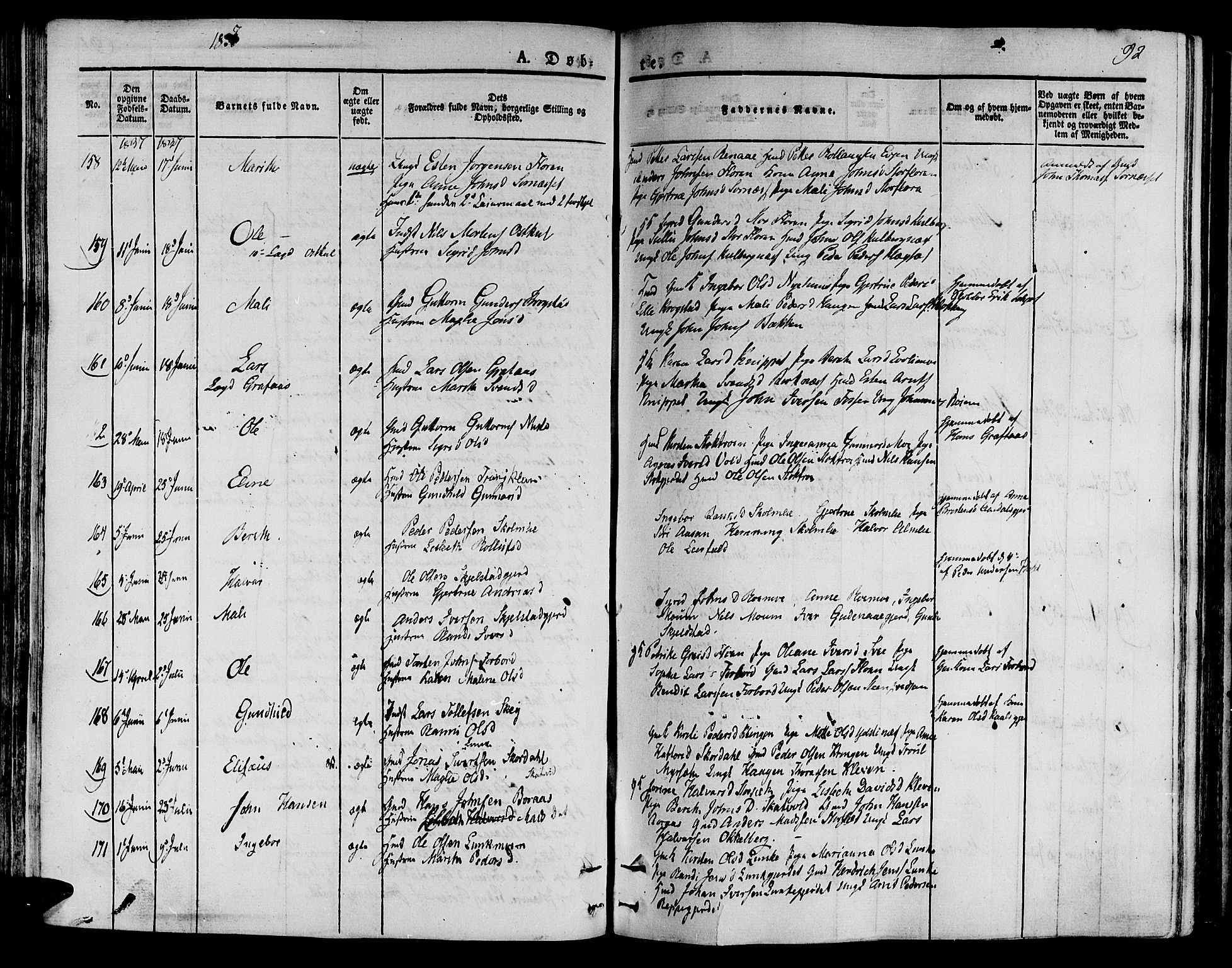 Ministerialprotokoller, klokkerbøker og fødselsregistre - Nord-Trøndelag, AV/SAT-A-1458/709/L0071: Ministerialbok nr. 709A11, 1833-1844, s. 92