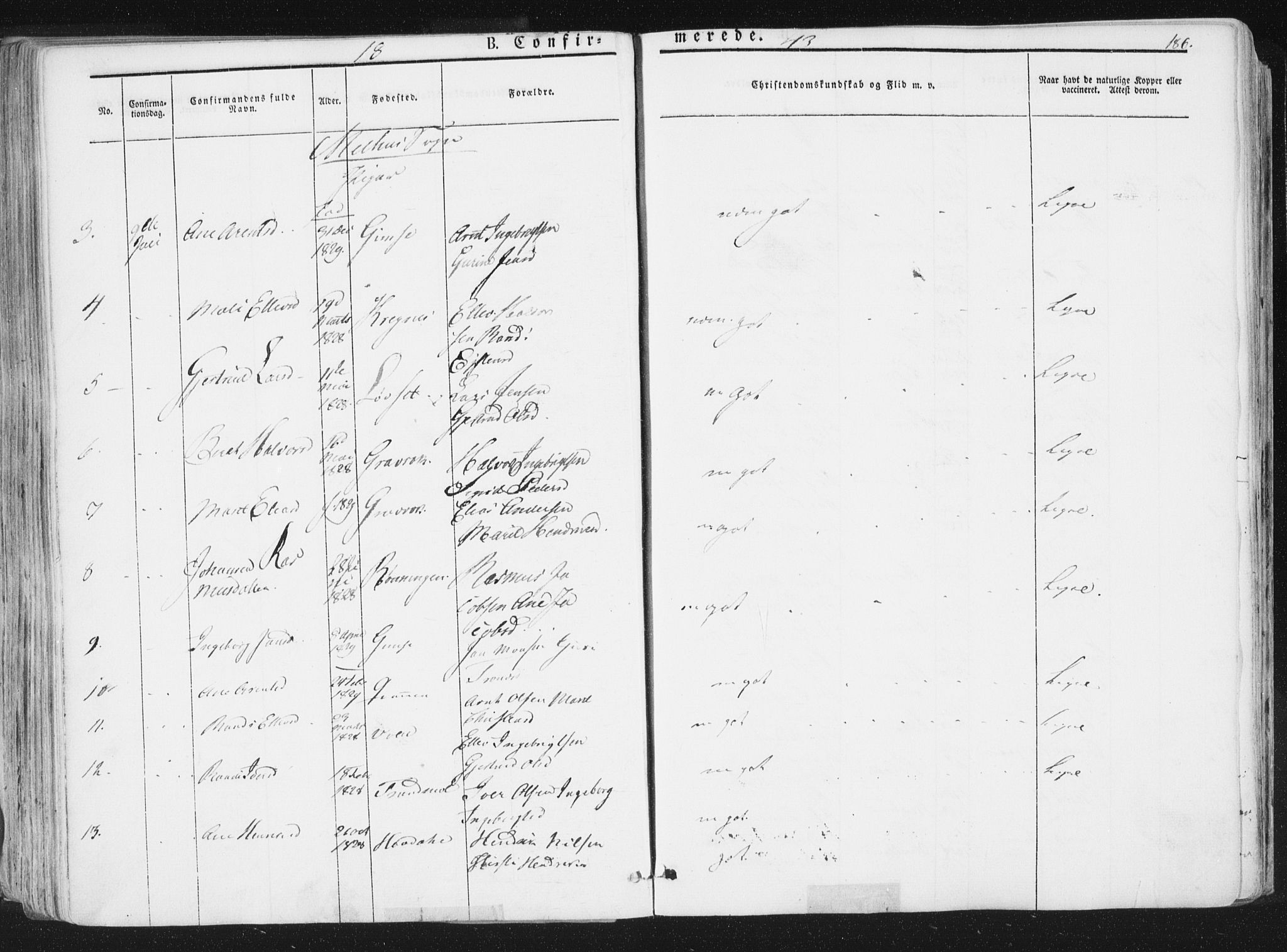 Ministerialprotokoller, klokkerbøker og fødselsregistre - Sør-Trøndelag, SAT/A-1456/691/L1074: Ministerialbok nr. 691A06, 1842-1852, s. 186
