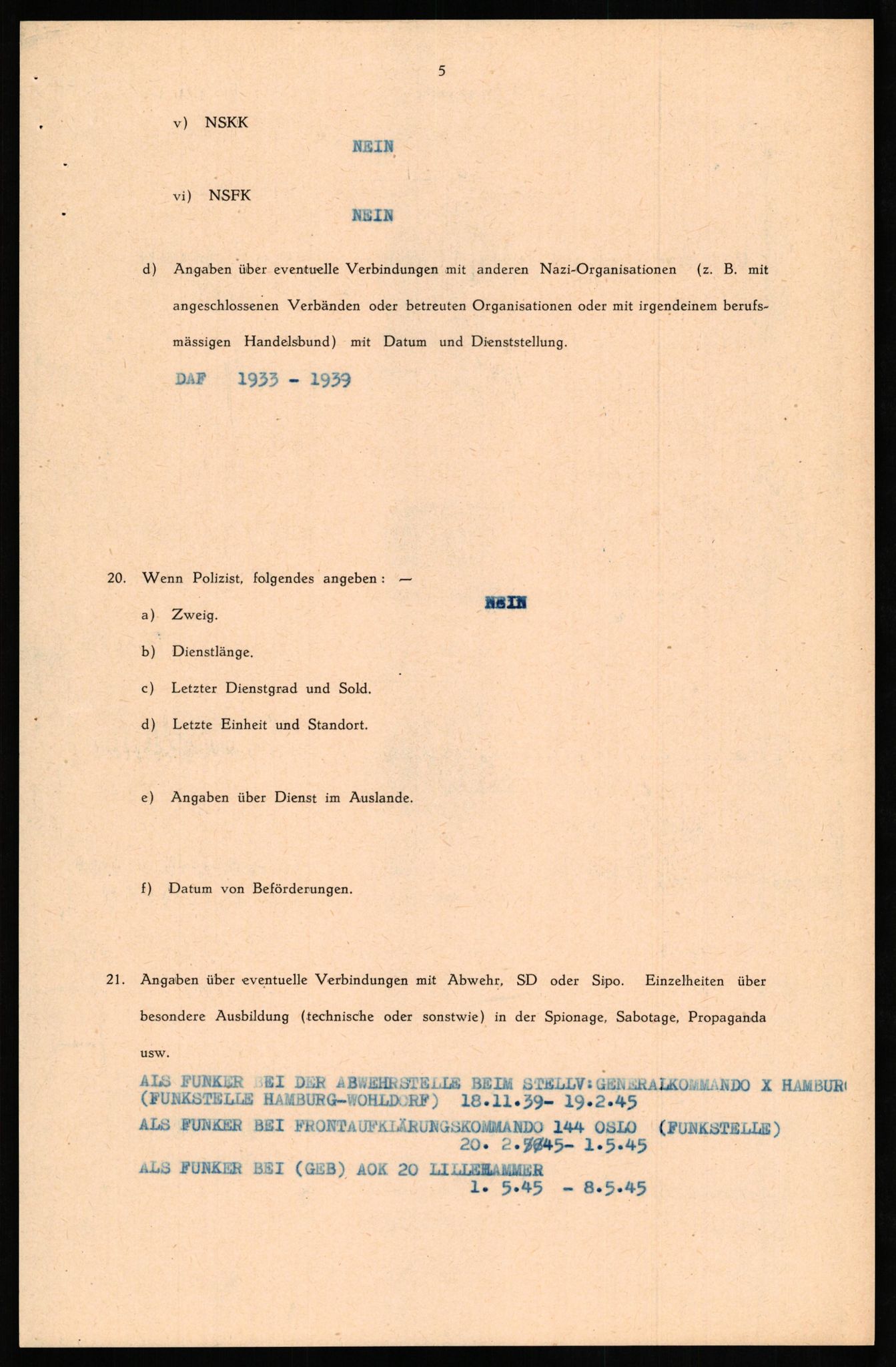 Forsvaret, Forsvarets overkommando II, AV/RA-RAFA-3915/D/Db/L0022: CI Questionaires. Tyske okkupasjonsstyrker i Norge. Tyskere., 1945-1946, s. 143