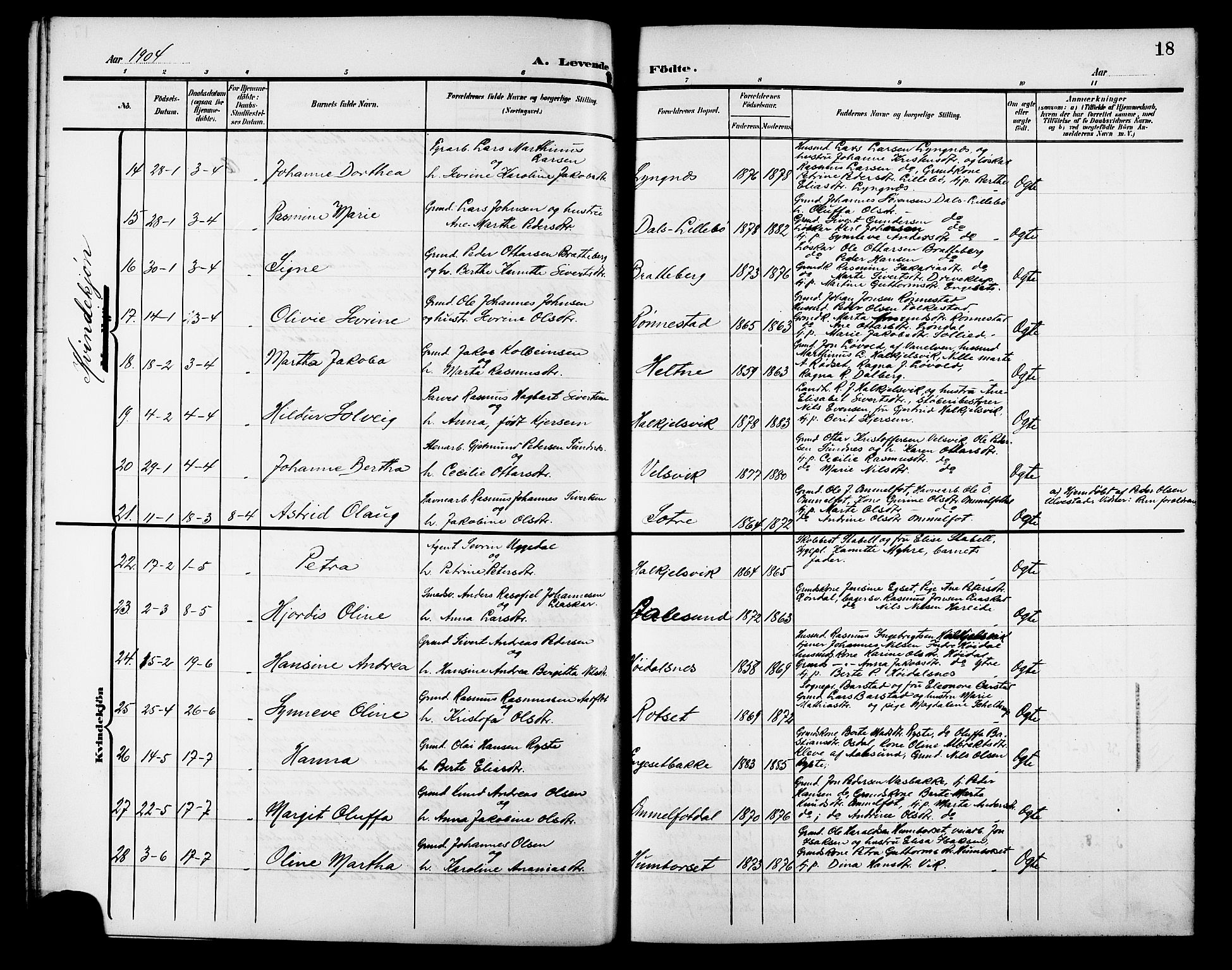 Ministerialprotokoller, klokkerbøker og fødselsregistre - Møre og Romsdal, AV/SAT-A-1454/511/L0159: Klokkerbok nr. 511C05, 1902-1920, s. 18