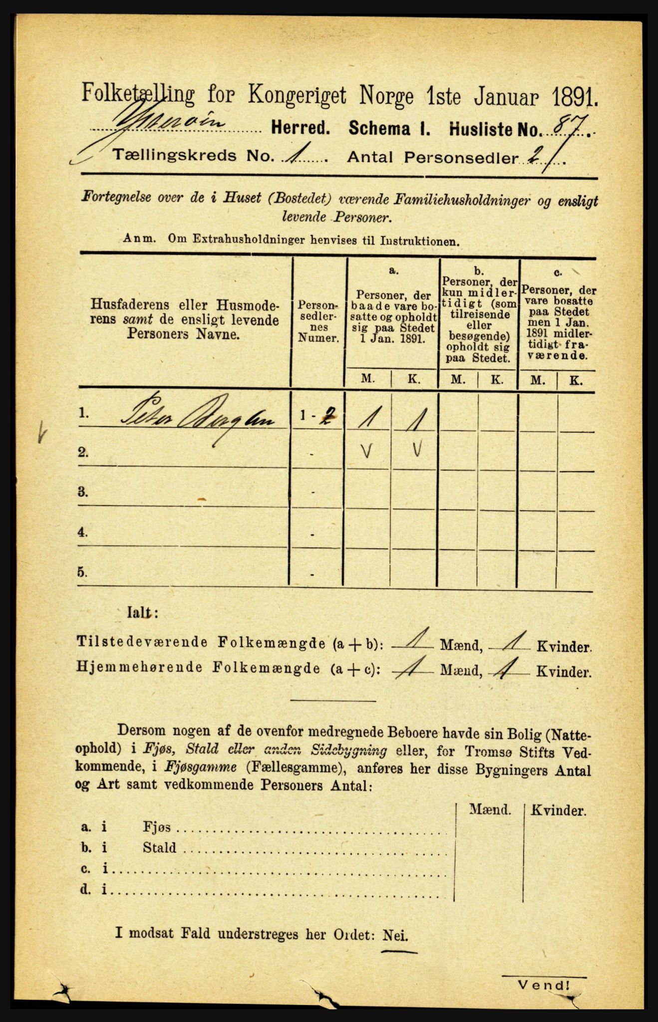 RA, Folketelling 1891 for 1722 Ytterøy herred, 1891, s. 99