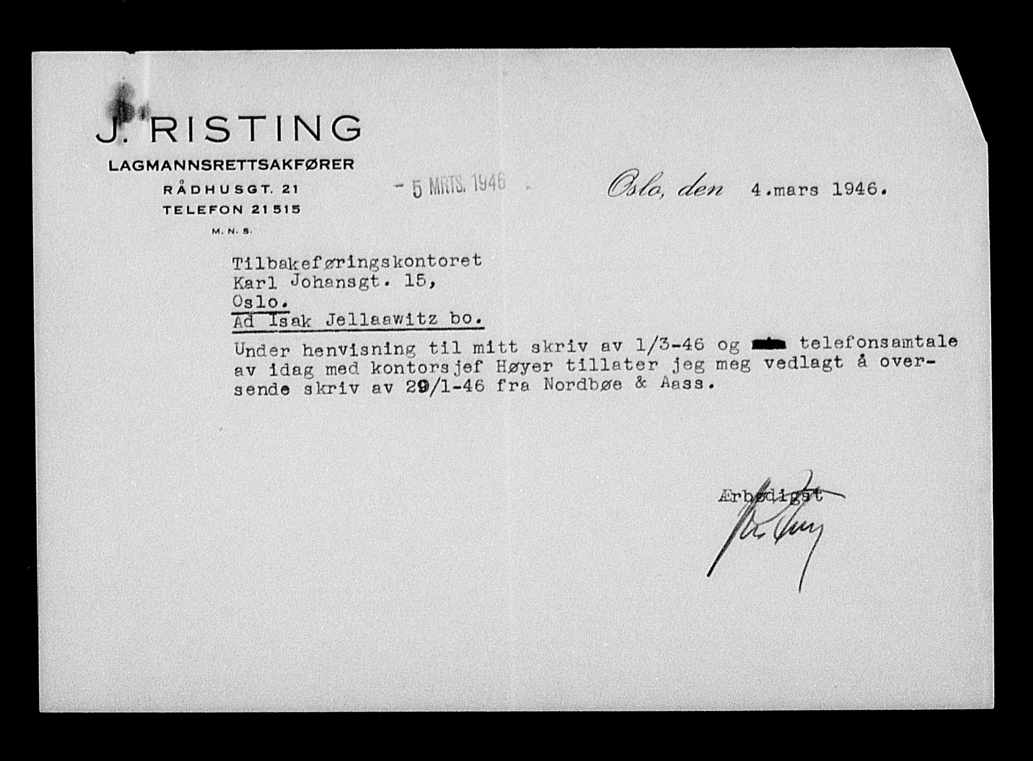 Justisdepartementet, Tilbakeføringskontoret for inndratte formuer, AV/RA-S-1564/H/Hc/Hcc/L0948: --, 1945-1947, s. 49