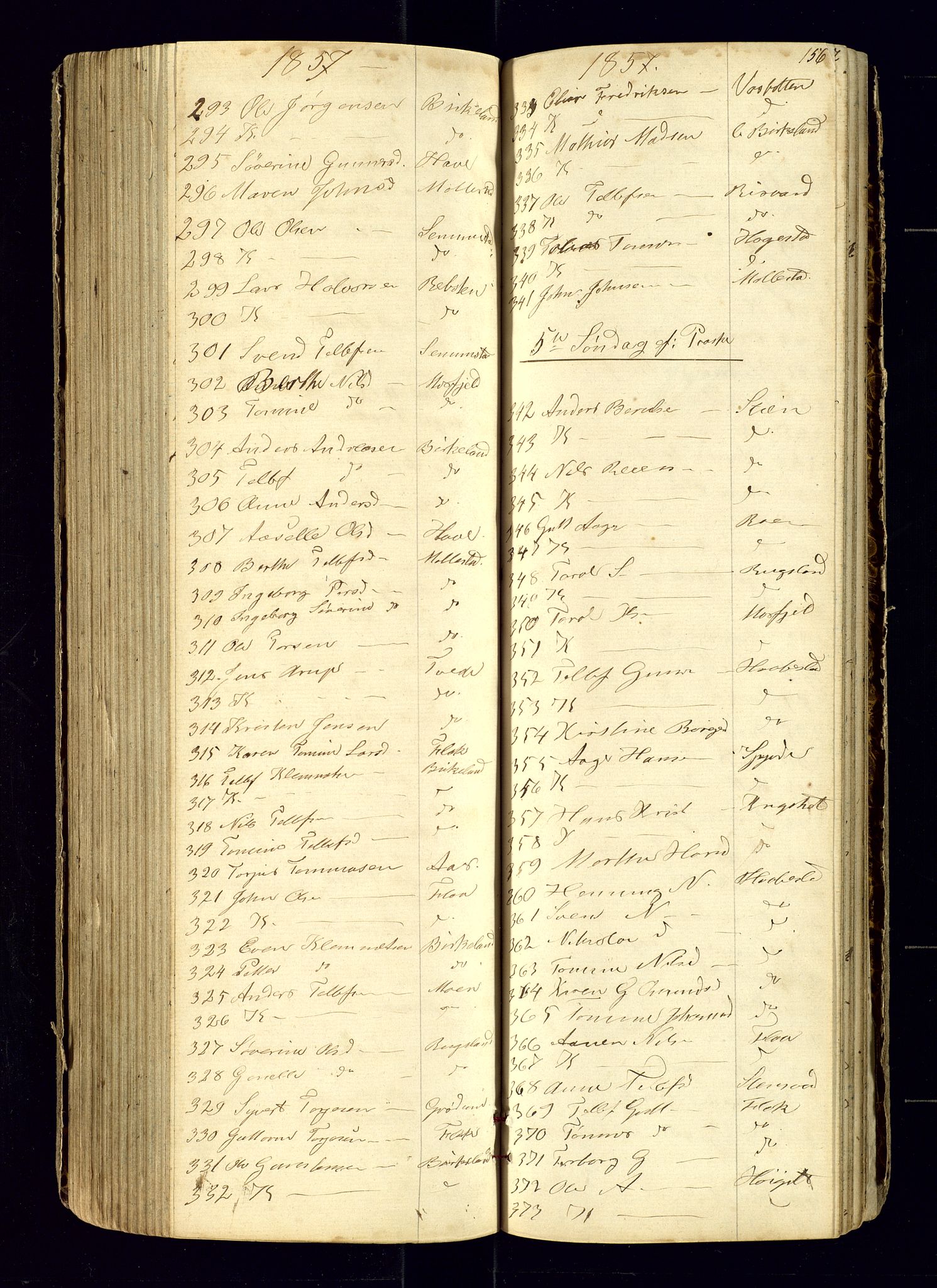 Birkenes sokneprestkontor, AV/SAK-1111-0004/F/Fc/L0003: Kommunikantprotokoll nr. C-3, 1849-1858, s. 156