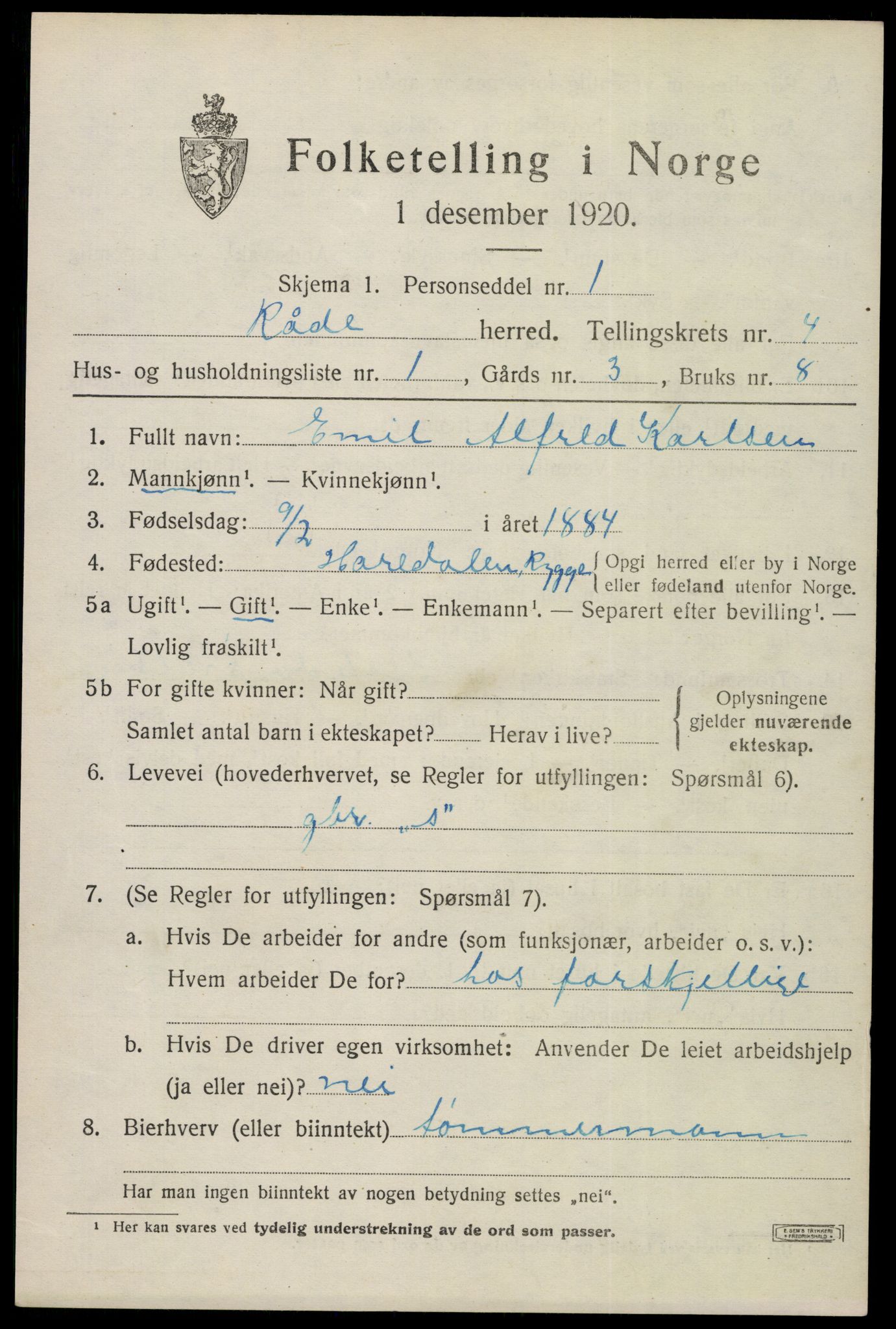 SAO, Folketelling 1920 for 0135 Råde herred, 1920, s. 4041