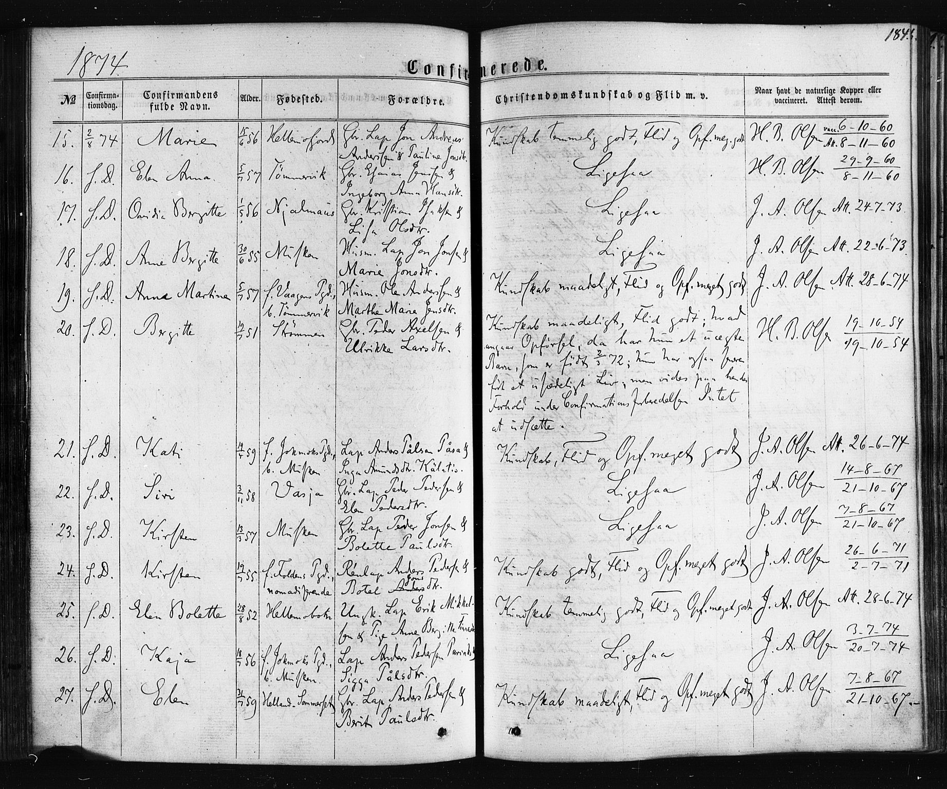 Ministerialprotokoller, klokkerbøker og fødselsregistre - Nordland, AV/SAT-A-1459/861/L0867: Ministerialbok nr. 861A02, 1864-1878, s. 184