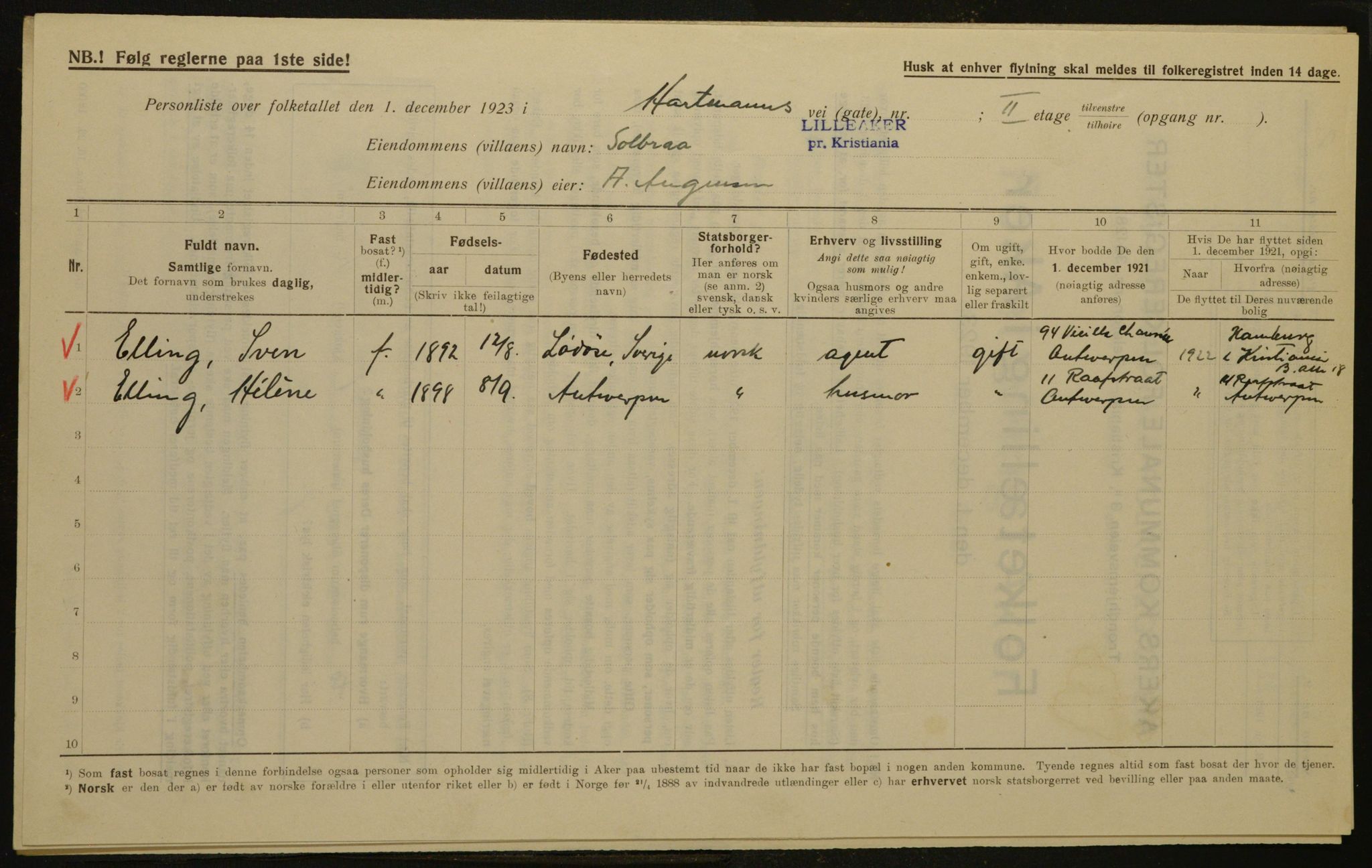 , Kommunal folketelling 1.12.1923 for Aker, 1923, s. 2256