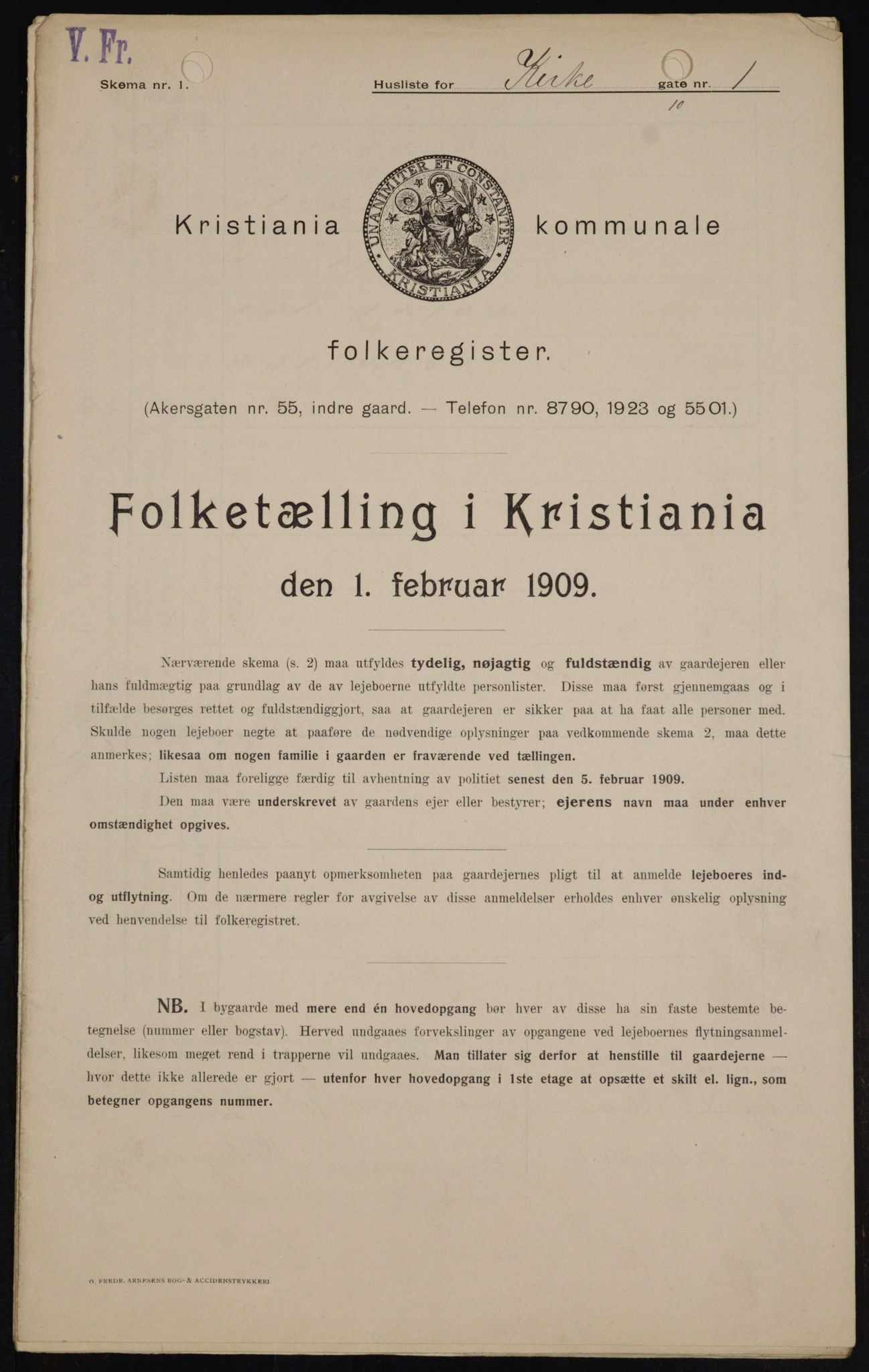 OBA, Kommunal folketelling 1.2.1909 for Kristiania kjøpstad, 1909, s. 45311
