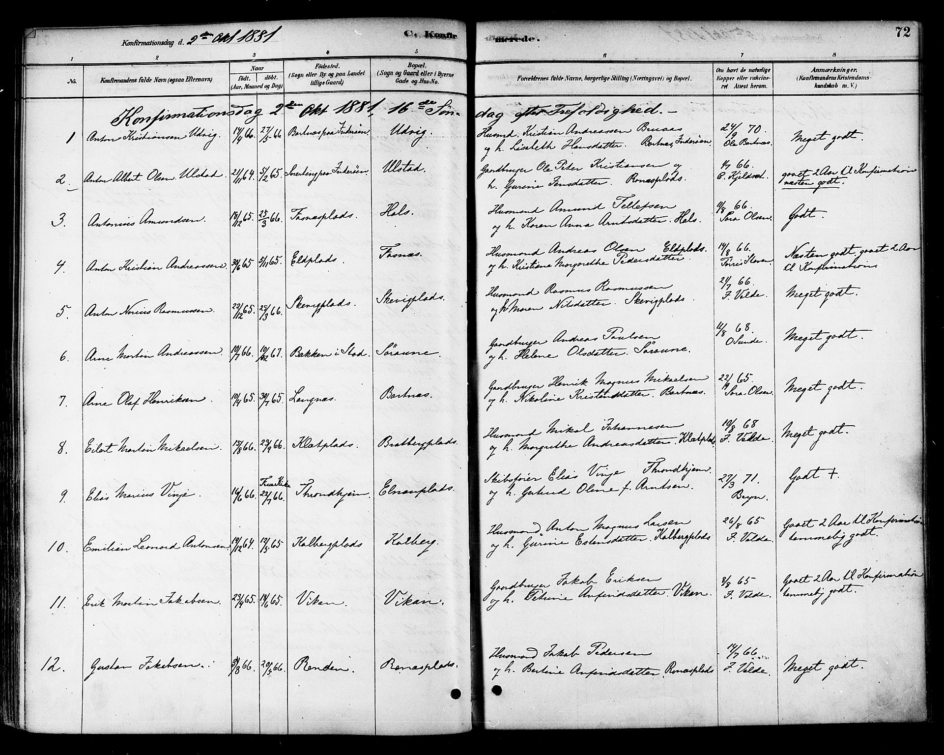 Ministerialprotokoller, klokkerbøker og fødselsregistre - Nord-Trøndelag, AV/SAT-A-1458/741/L0395: Ministerialbok nr. 741A09, 1878-1888, s. 72