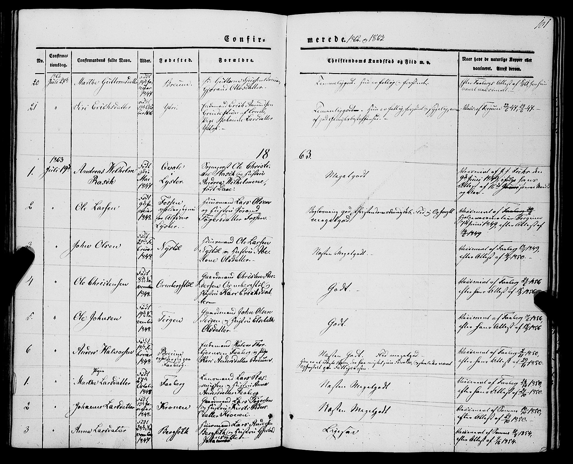 Jostedal sokneprestembete, AV/SAB-A-80601/H/Haa/Haaa/L0005: Ministerialbok nr. A 5, 1849-1877, s. 101