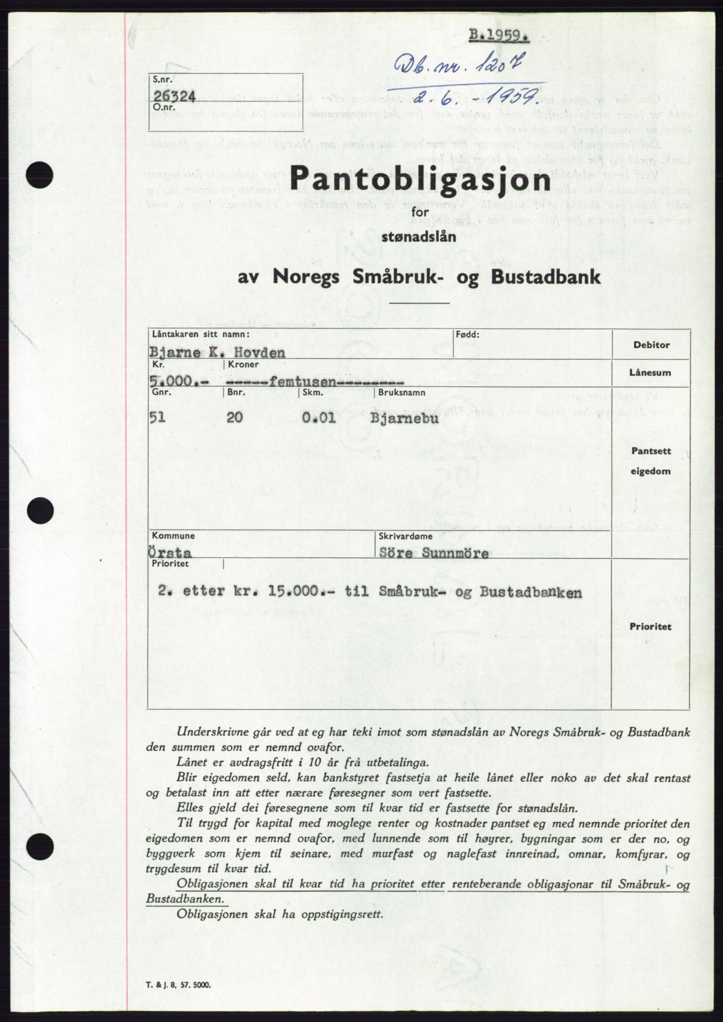 Søre Sunnmøre sorenskriveri, SAT/A-4122/1/2/2C/L0133: Pantebok nr. 21B, 1959-1959, Dagboknr: 1207/1959