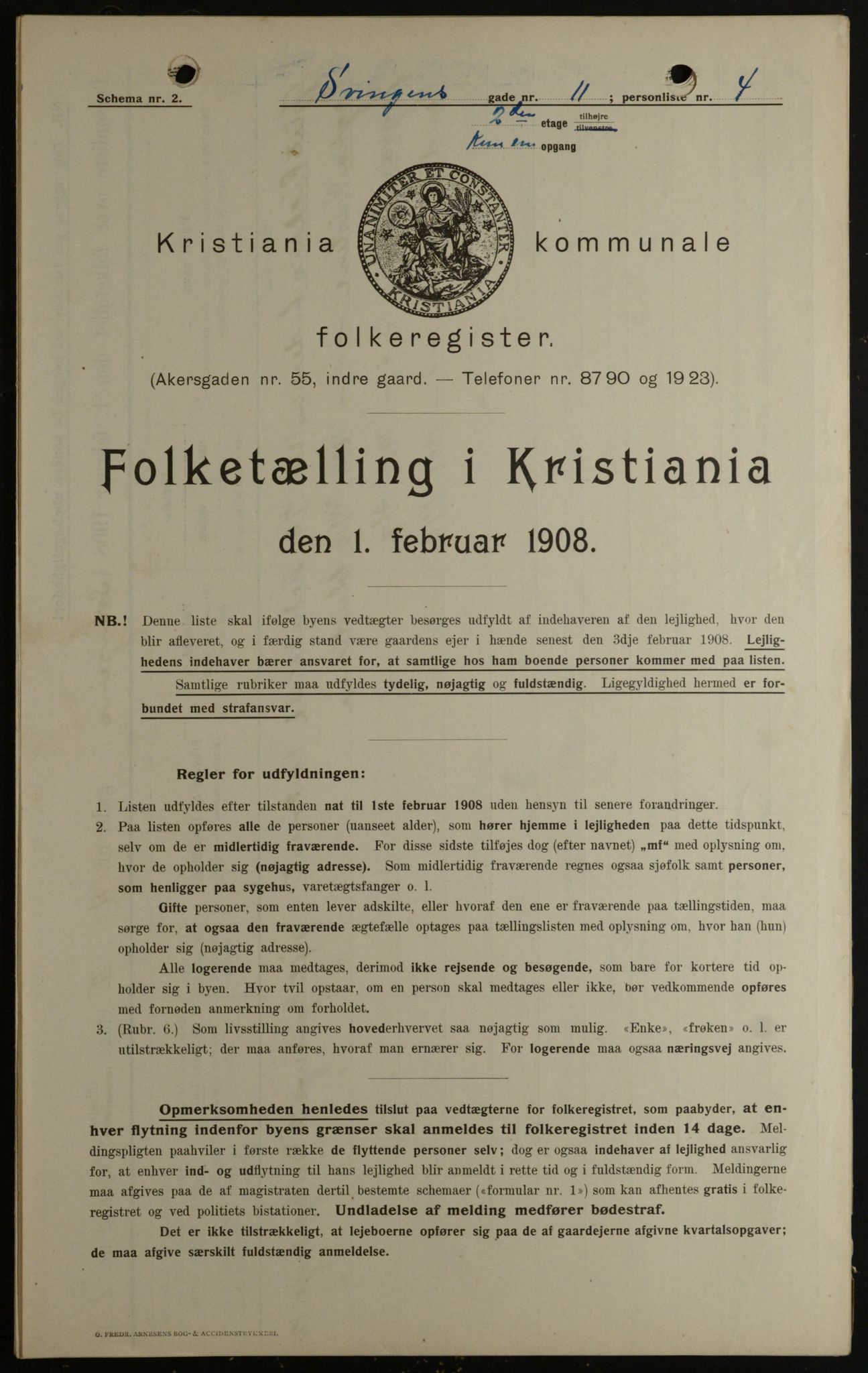 OBA, Kommunal folketelling 1.2.1908 for Kristiania kjøpstad, 1908, s. 95460