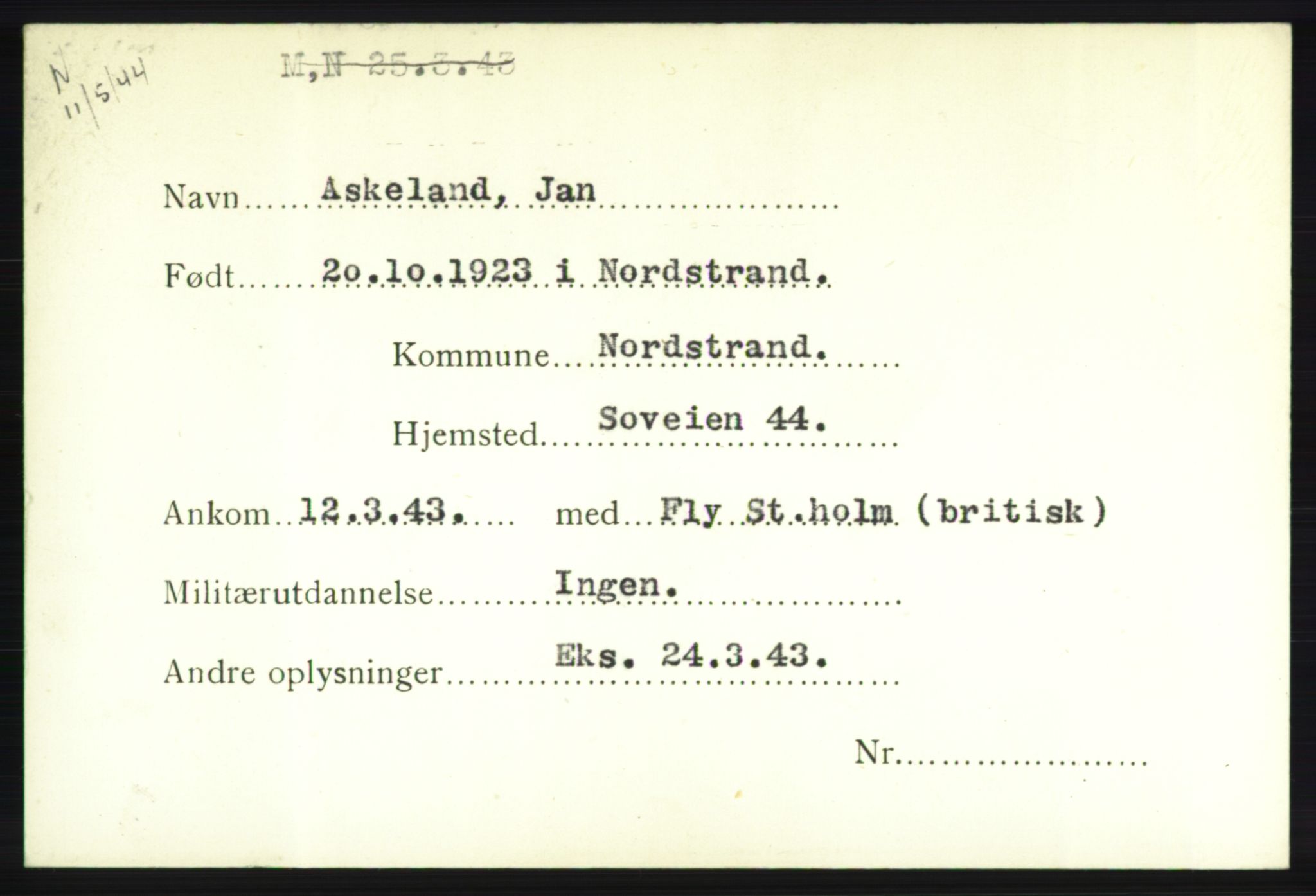 Forsvarets Overkommando. 2. kontor. Arkiv 8.1. Mottakersentralen FDE og FO.II, RA/RAFA-6952/P/Pa/L0002: Angell - Beylegaard , 1940-1945, s. 165