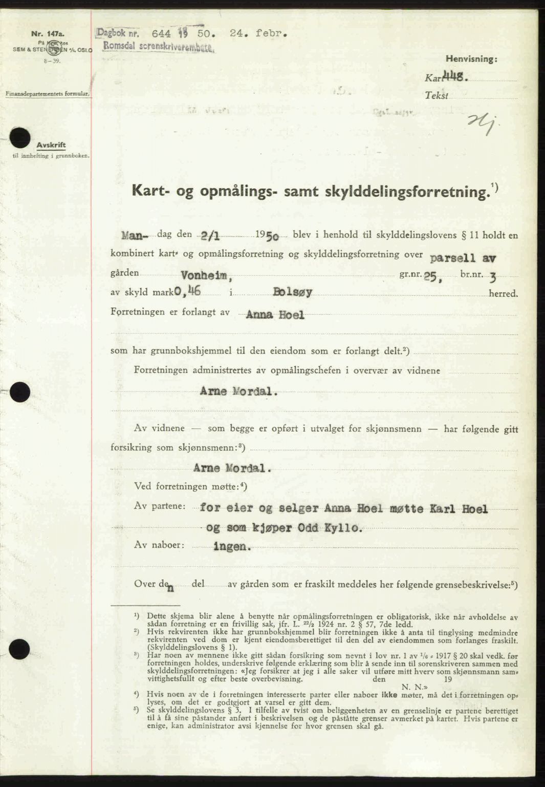 Romsdal sorenskriveri, SAT/A-4149/1/2/2C: Pantebok nr. A32, 1950-1950, Dagboknr: 644/1950