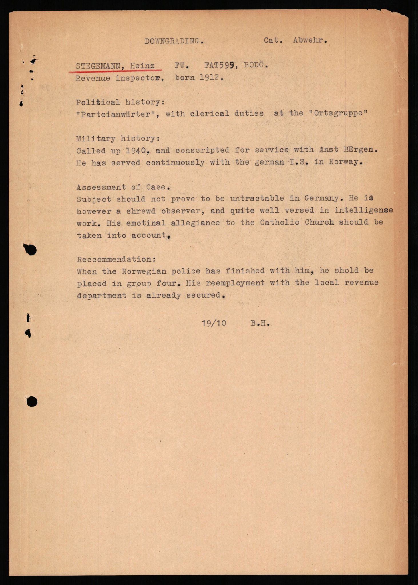 Forsvaret, Forsvarets overkommando II, AV/RA-RAFA-3915/D/Db/L0032: CI Questionaires. Tyske okkupasjonsstyrker i Norge. Tyskere., 1945-1946, s. 369