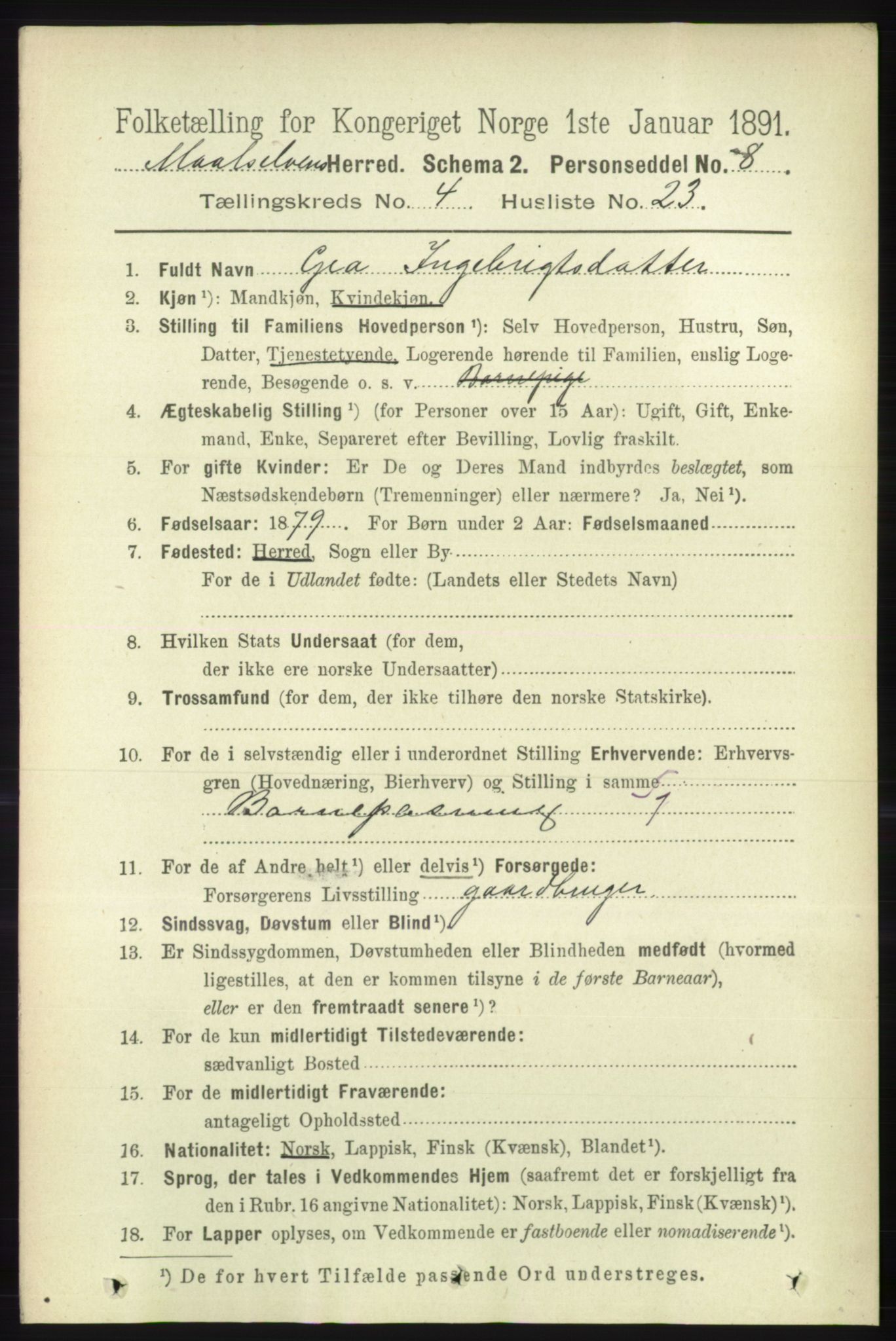 RA, Folketelling 1891 for 1924 Målselv herred, 1891, s. 1244