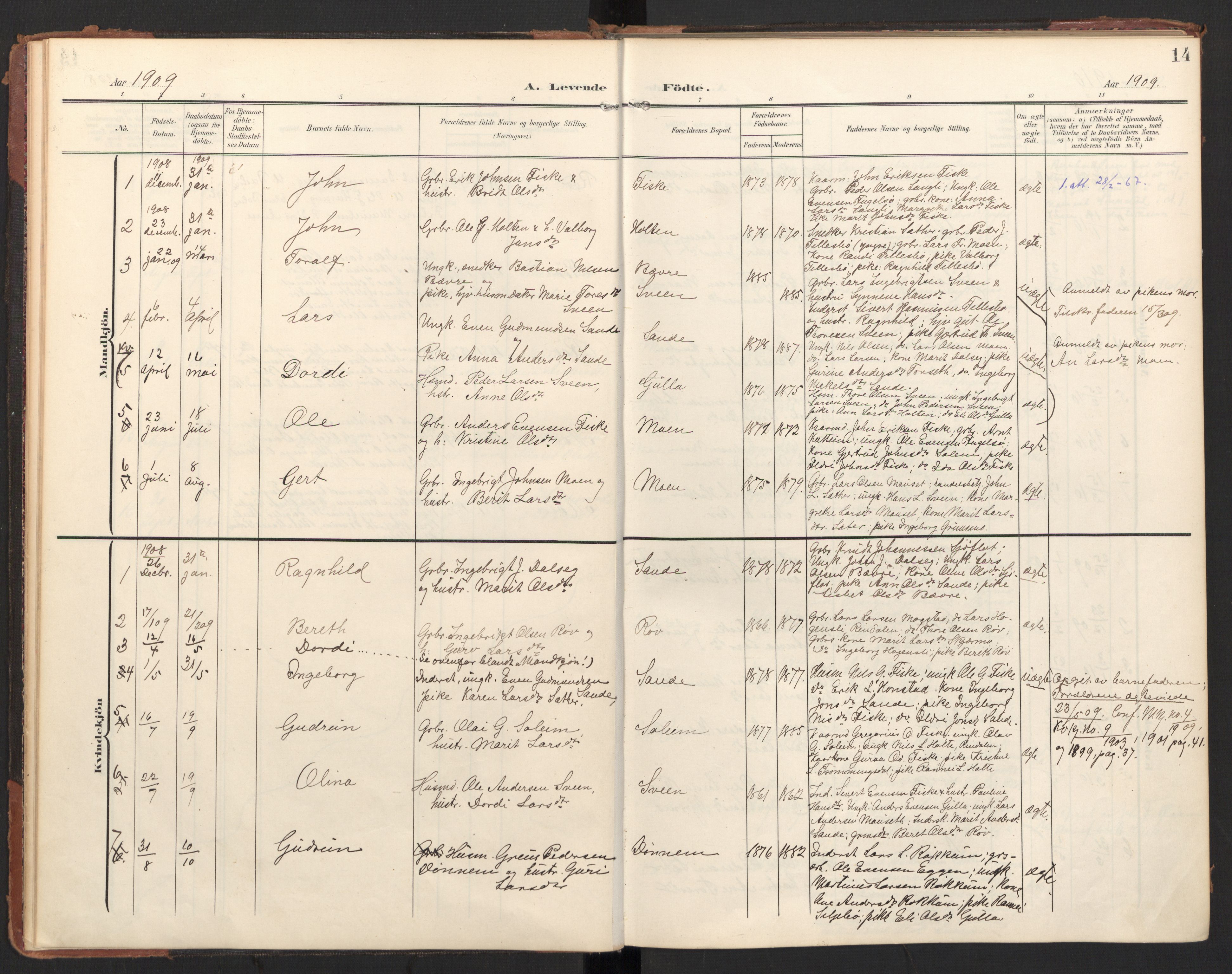 Ministerialprotokoller, klokkerbøker og fødselsregistre - Møre og Romsdal, SAT/A-1454/597/L1063: Ministerialbok nr. 597A02, 1905-1923, s. 14