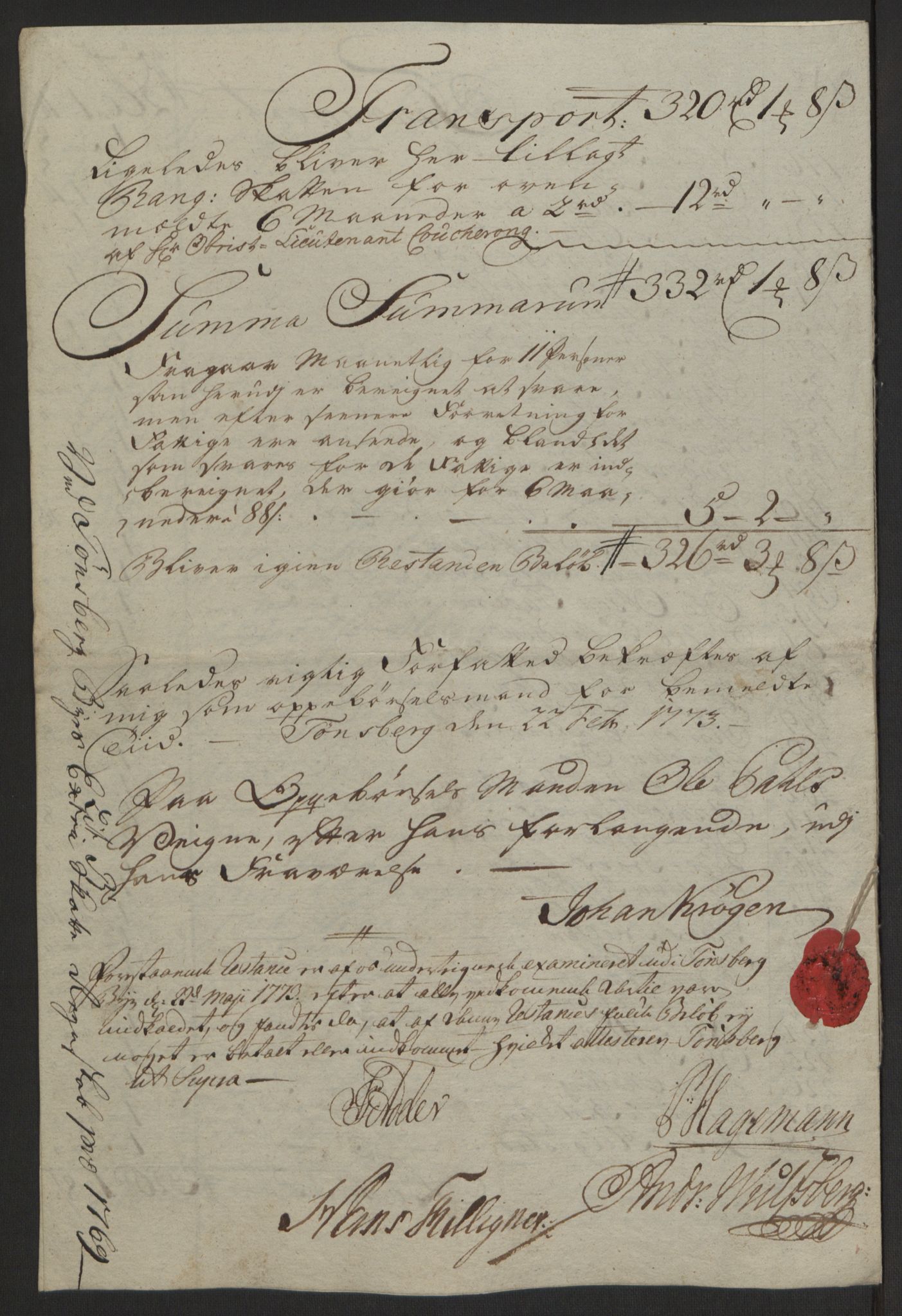 Rentekammeret inntil 1814, Reviderte regnskaper, Byregnskaper, AV/RA-EA-4066/R/Rh/L0162/0001: [H4] Kontribusjonsregnskap / Ekstraskatt, Tønsberg, 1762-1772, s. 363