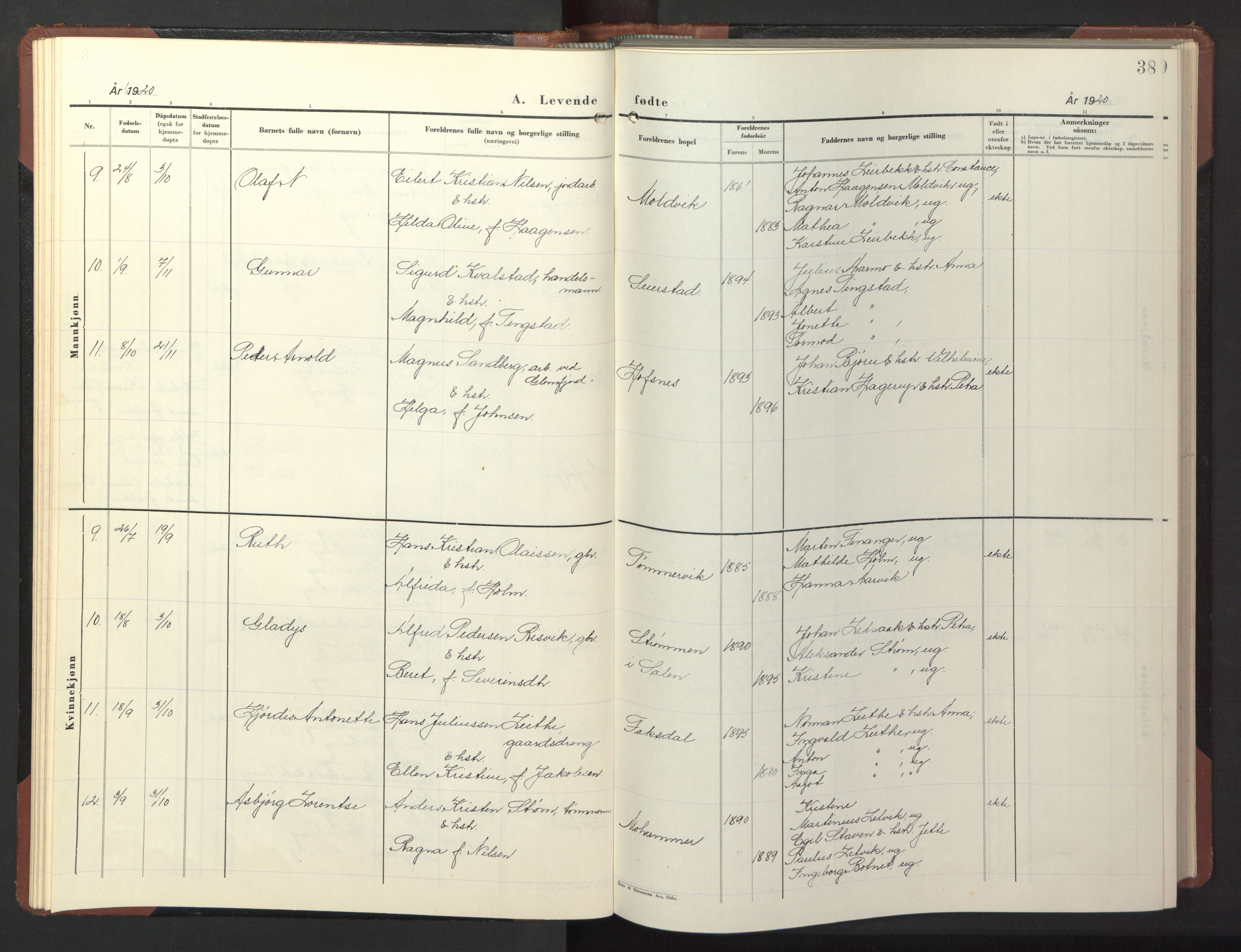 Ministerialprotokoller, klokkerbøker og fødselsregistre - Nord-Trøndelag, SAT/A-1458/773/L0625: Klokkerbok nr. 773C01, 1910-1952, s. 38