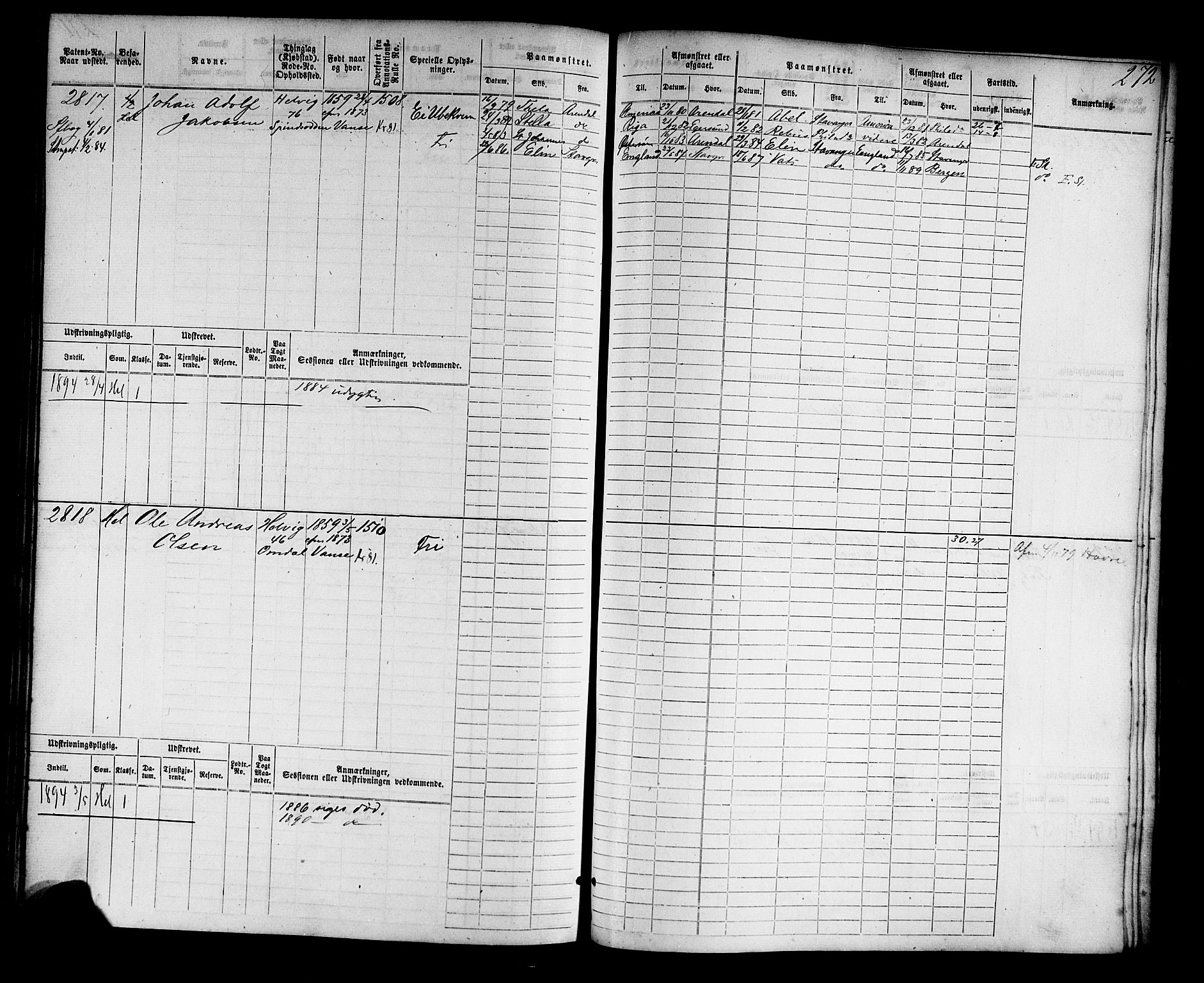 Farsund mønstringskrets, AV/SAK-2031-0017/F/Fb/L0004: Hovedrulle nr 2275-3040, M-7, 1875-1915, s. 280