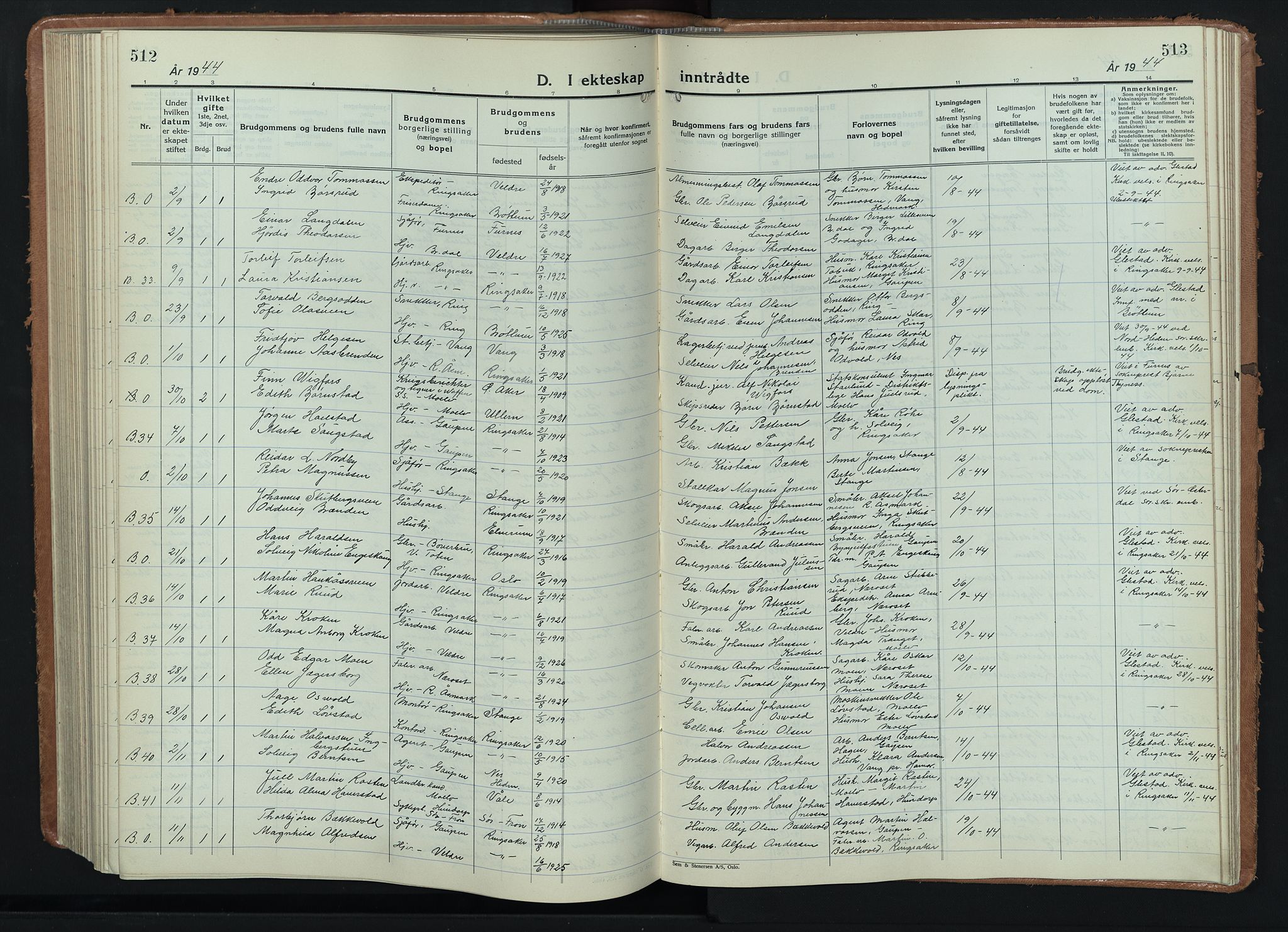 Ringsaker prestekontor, AV/SAH-PREST-014/L/La/L0020: Klokkerbok nr. 20, 1934-1946, s. 512-513