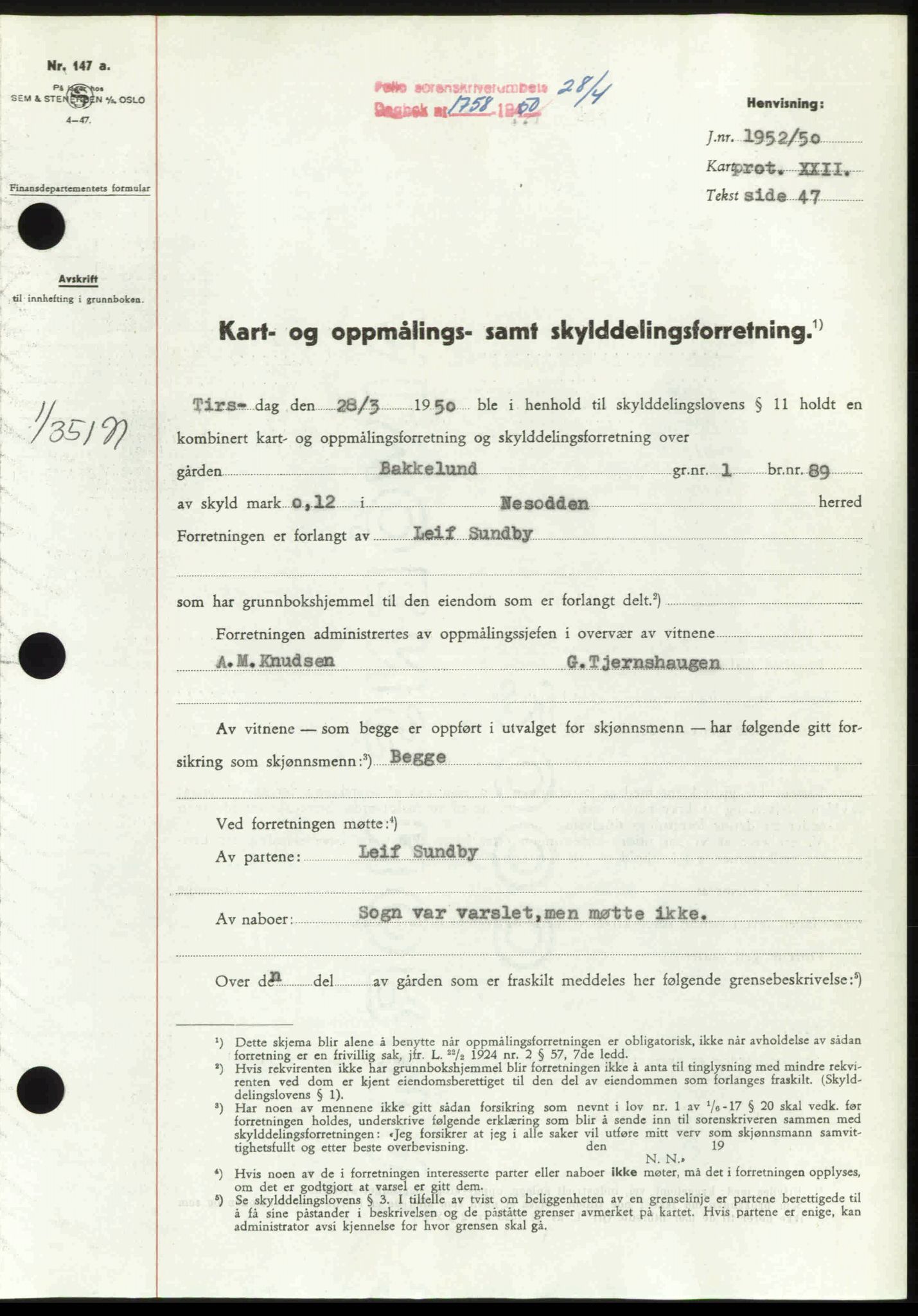 Follo sorenskriveri, SAO/A-10274/G/Ga/Gaa/L0092: Pantebok nr. I 92, 1950-1950, Dagboknr: 1758/1950