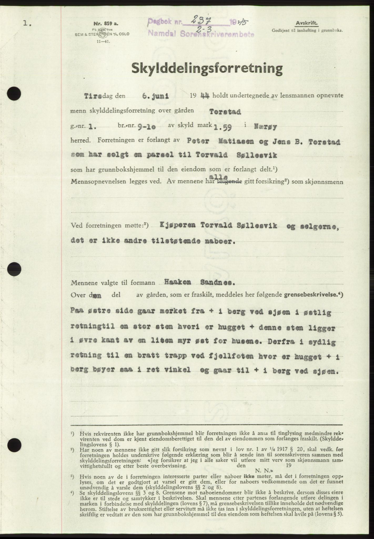 Namdal sorenskriveri, SAT/A-4133/1/2/2C: Pantebok nr. -, 1944-1945, Dagboknr: 237/1945