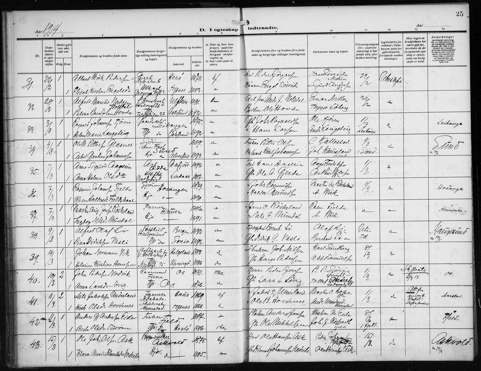 Nykirken Sokneprestembete, AV/SAB-A-77101/H/Haa/L0036: Ministerialbok nr. D 6, 1913-1918, s. 25