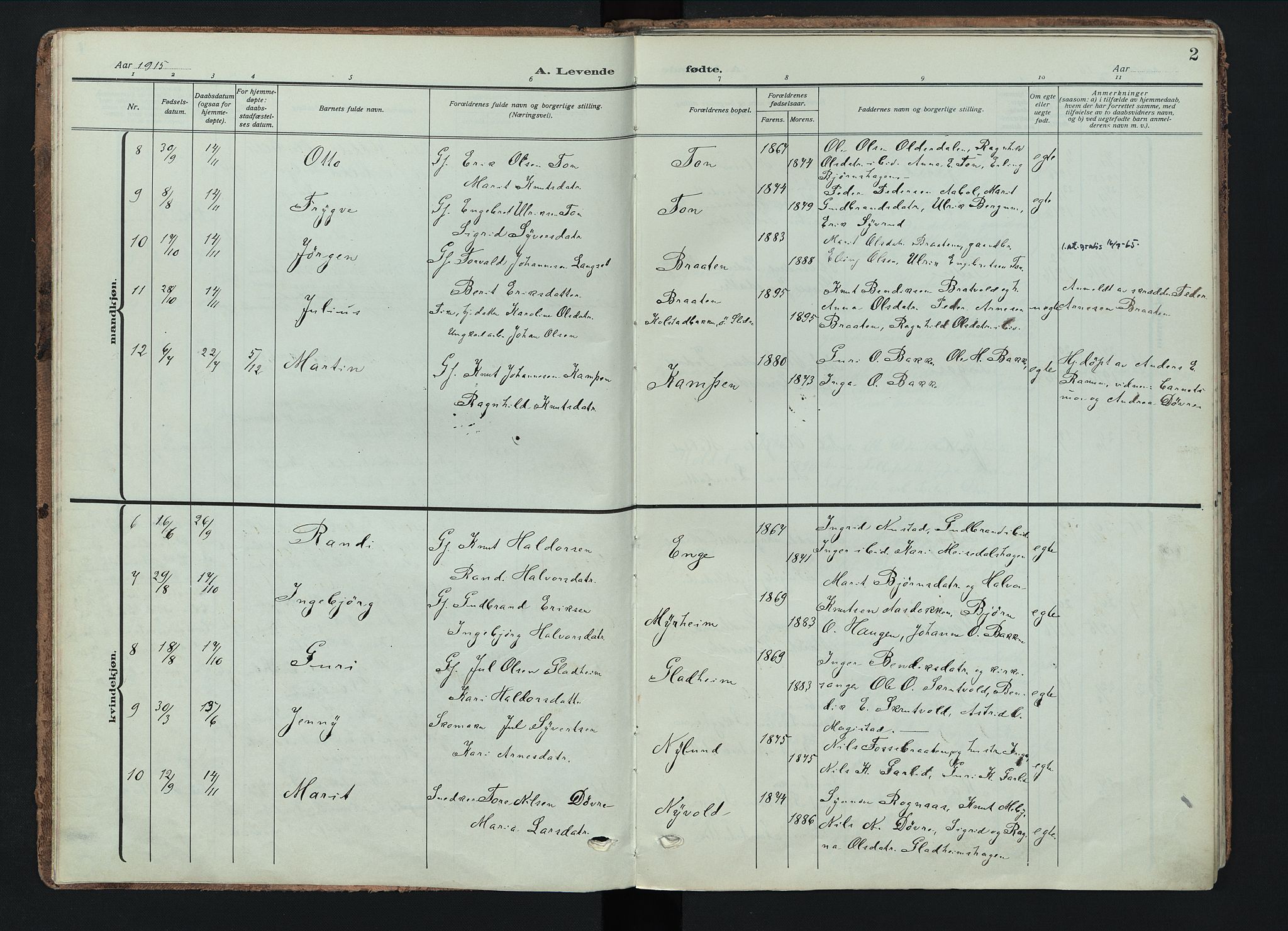 Nord-Aurdal prestekontor, SAH/PREST-132/H/Ha/Haa/L0018: Ministerialbok nr. 18, 1915-1935, s. 2