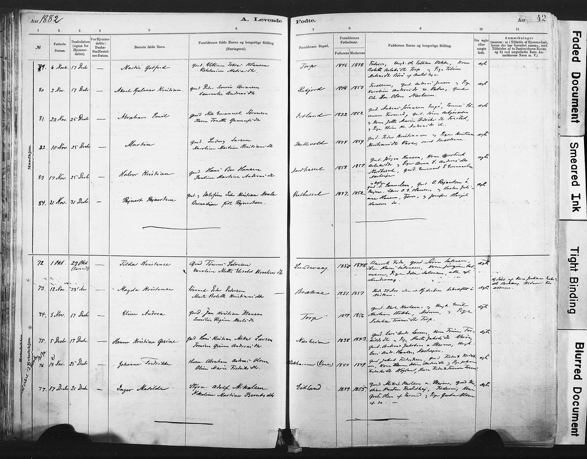 Lista sokneprestkontor, SAK/1111-0027/F/Fa/L0012: Ministerialbok nr. A 12, 1879-1903, s. 42