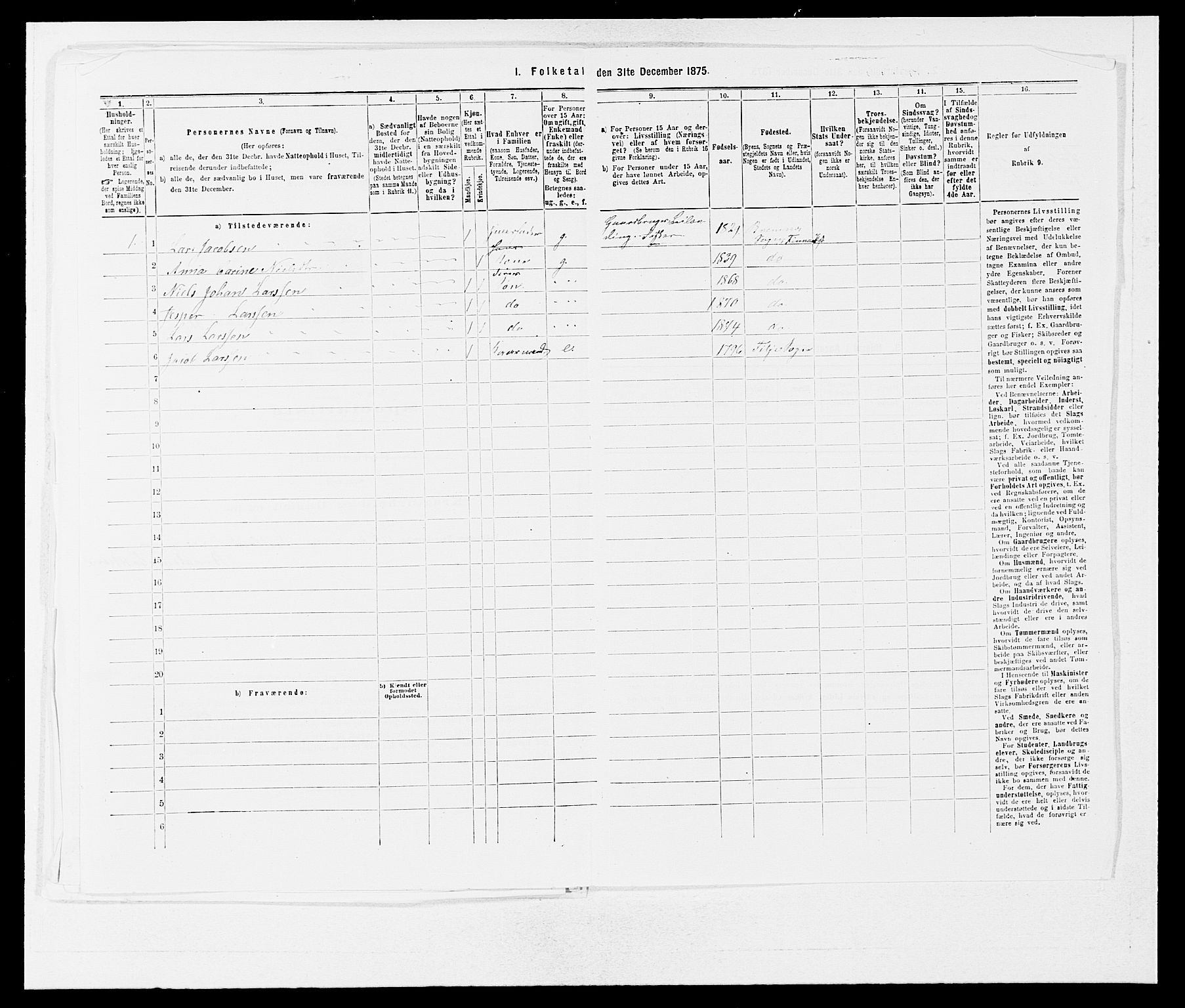 SAB, Folketelling 1875 for 1218P Finnås prestegjeld, 1875, s. 1293