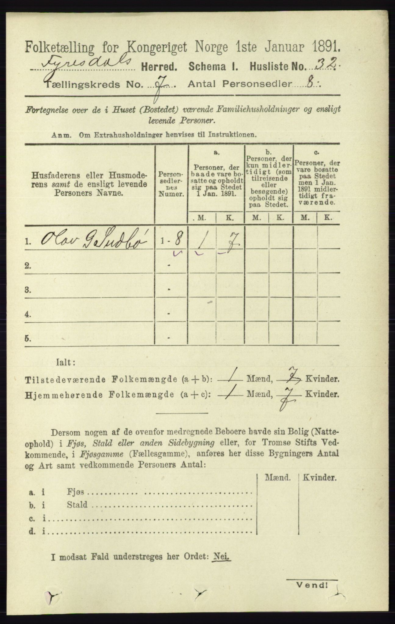 RA, Folketelling 1891 for 0831 Fyresdal herred, 1891, s. 1890