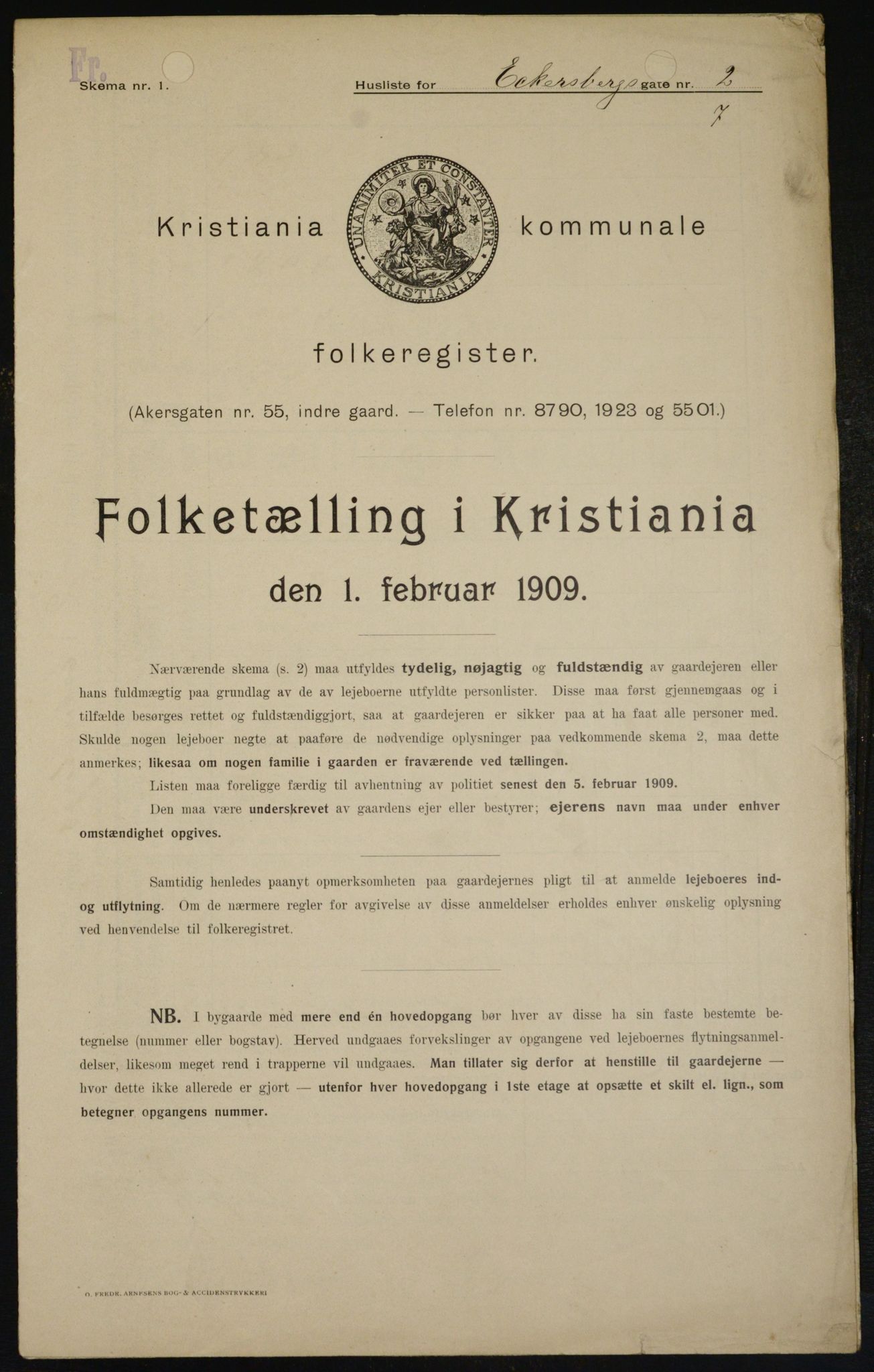 OBA, Kommunal folketelling 1.2.1909 for Kristiania kjøpstad, 1909, s. 16599