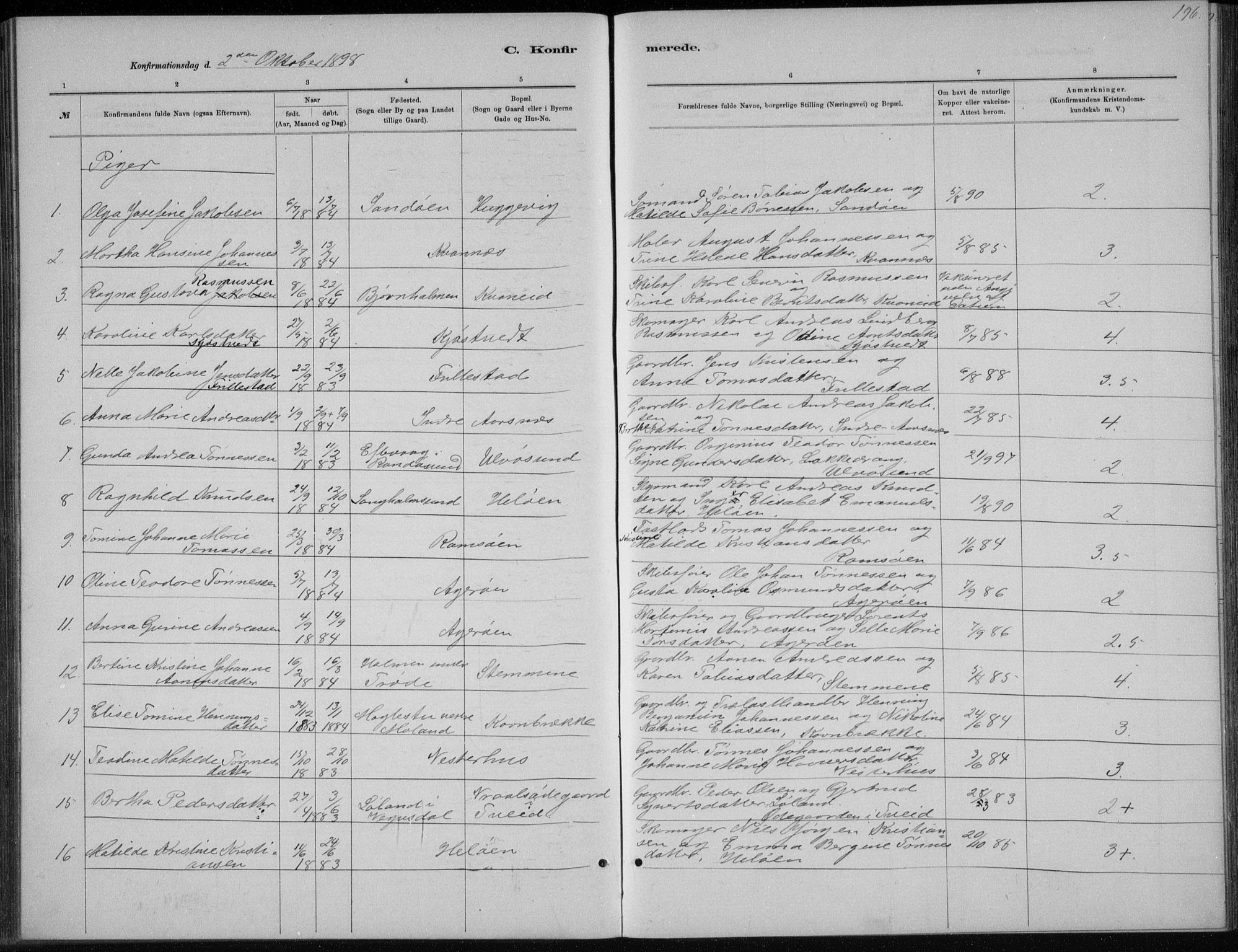 Høvåg sokneprestkontor, AV/SAK-1111-0025/F/Fb/L0004: Klokkerbok nr. B 4, 1883-1898, s. 196