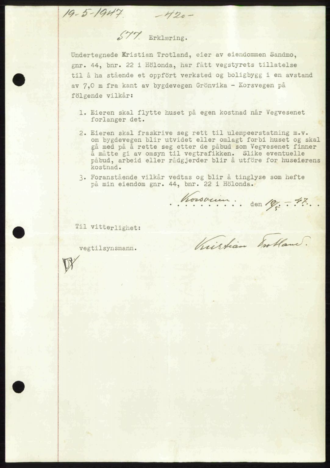 Gauldal sorenskriveri, SAT/A-0014/1/2/2C: Pantebok nr. A3, 1947-1947, Dagboknr: 577/1947