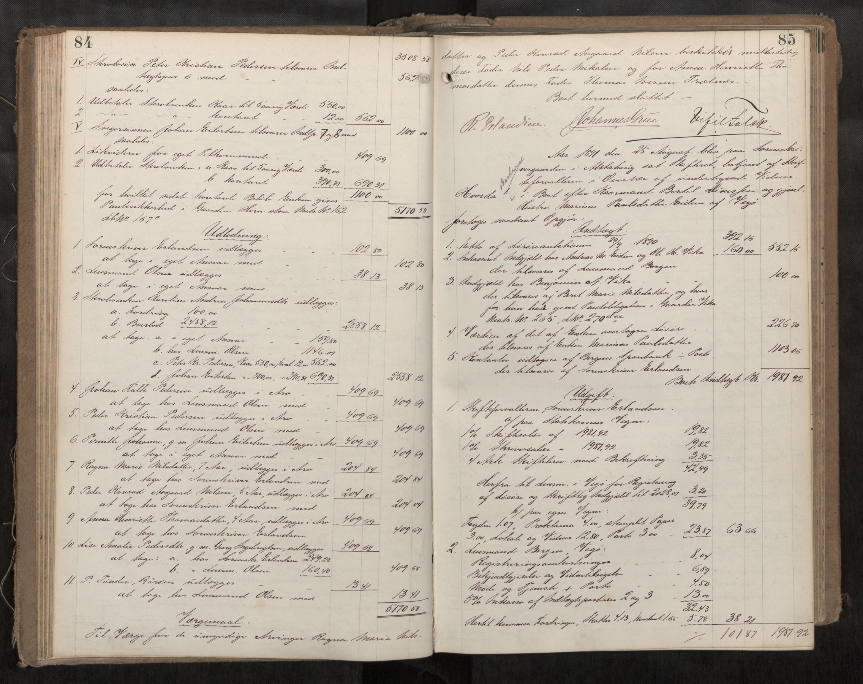 Søndre Helgeland sorenskriveri, AV/SAT-A-4575/1/3/3A/L0005: Skifteutlodningsprot., 1891-1896, s. 84-85