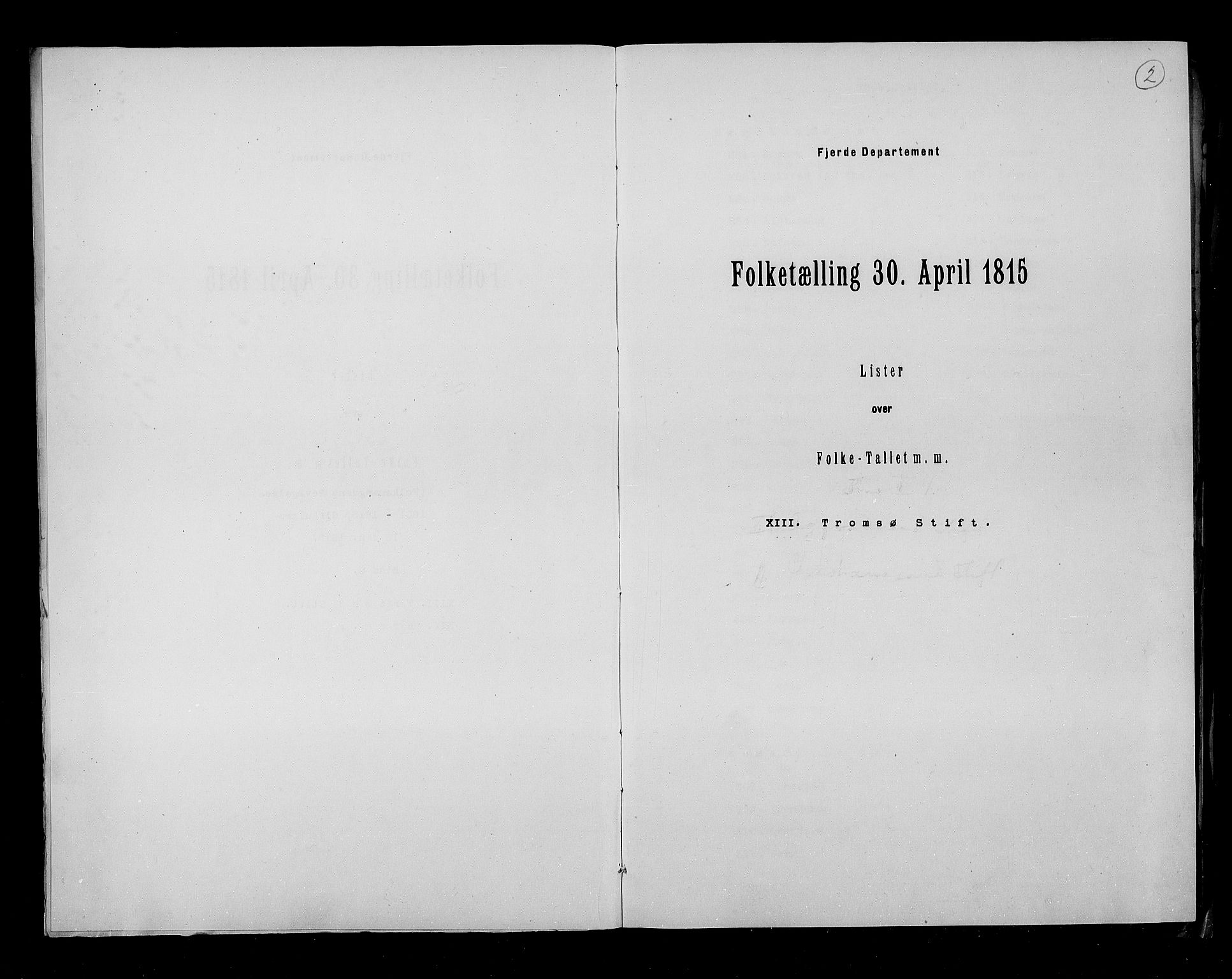 RA, Folketellingen 1815, bind 8: Folkemengdens bevegelse i Tromsø stift og byene, 1815, s. 2