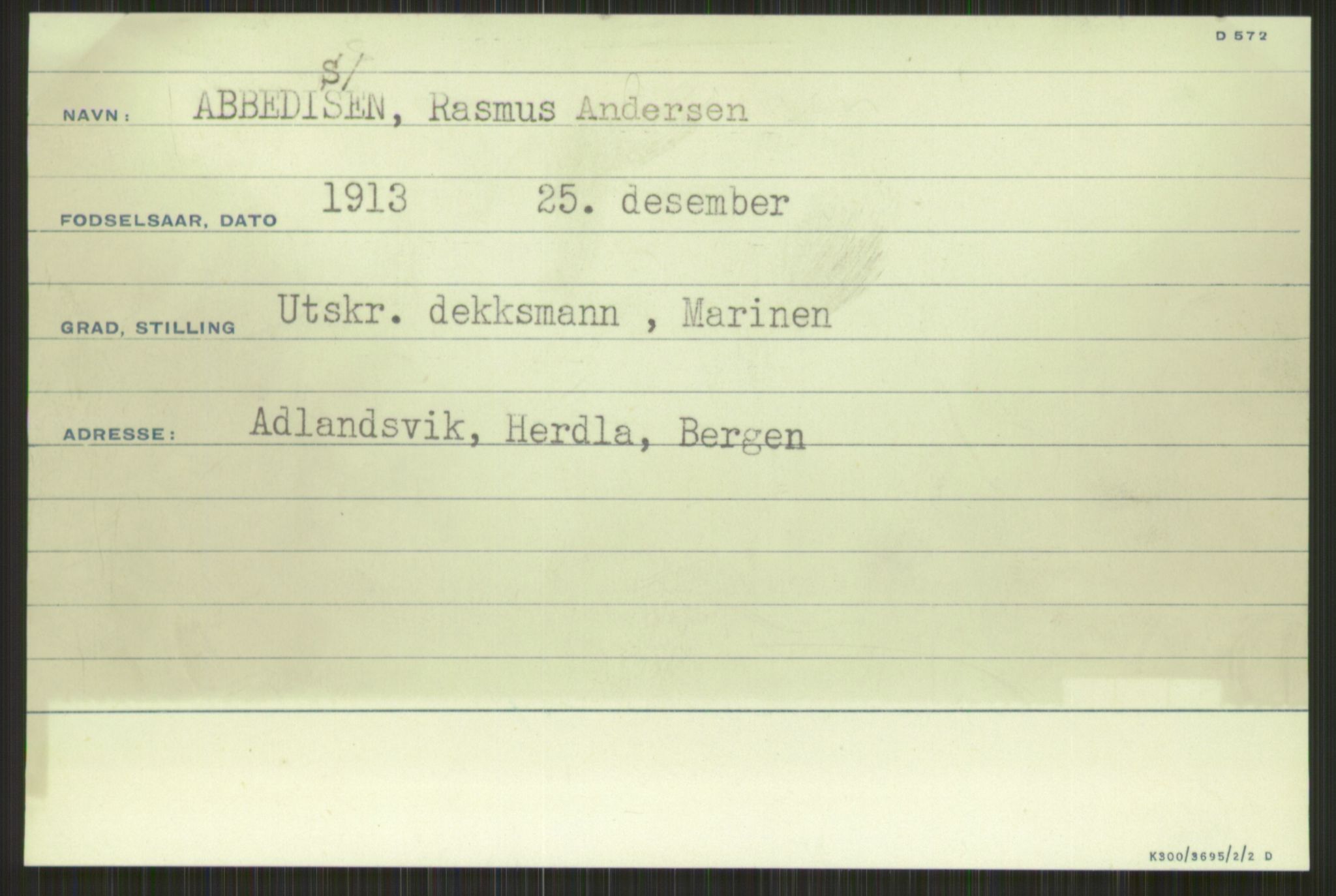 Forsvaret, Krigsdekorasjonskanselliet, RA/RAFA-5156/G/Gb/Gbb/Gbbb/L0001: A - Aasebø, 1944-1956