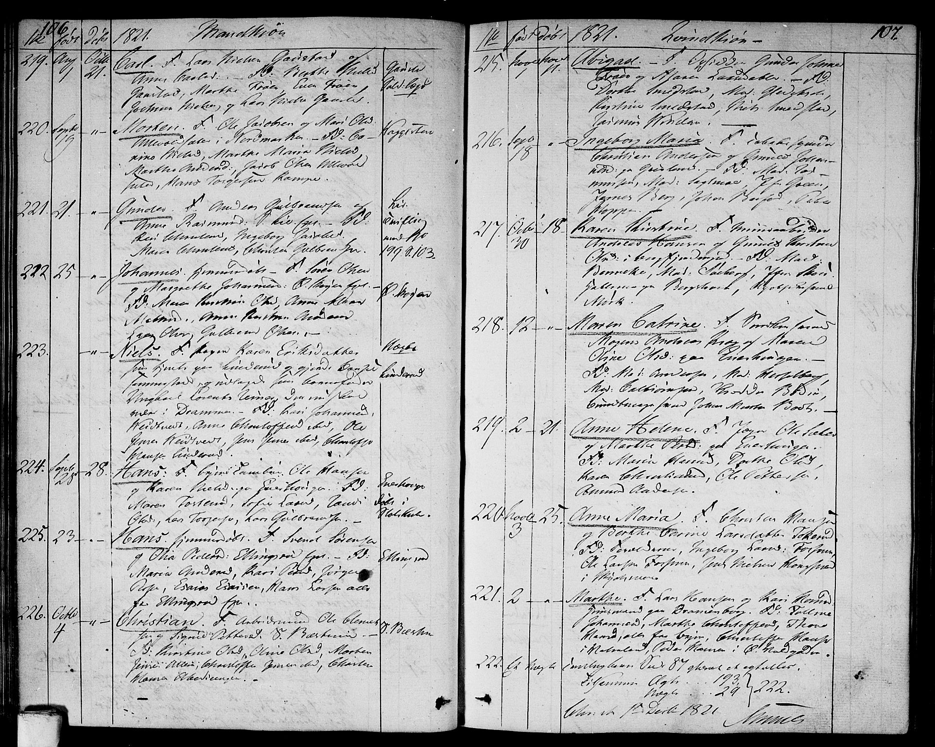 Aker prestekontor kirkebøker, AV/SAO-A-10861/F/L0012: Ministerialbok nr. 12, 1819-1828, s. 106-107