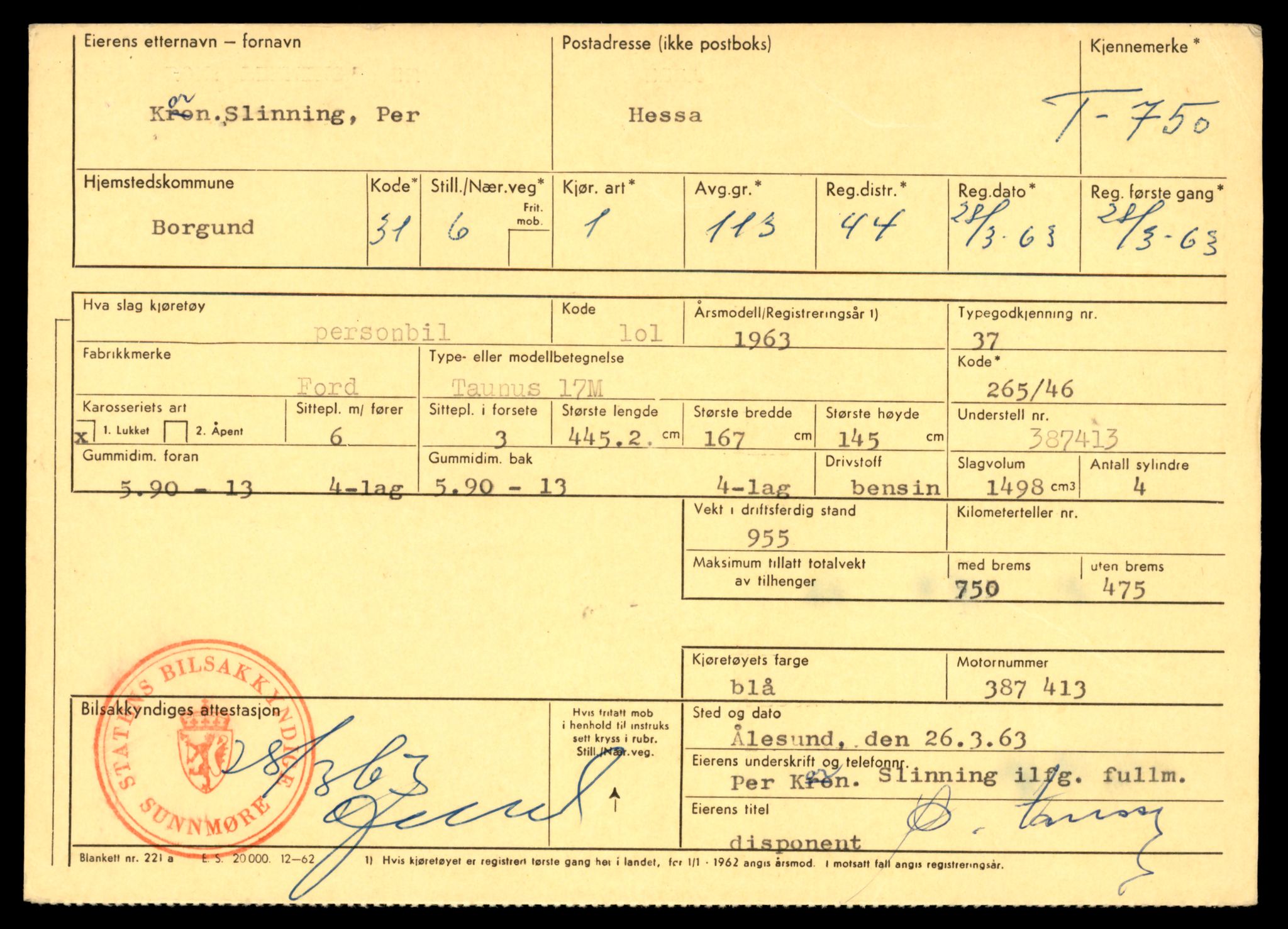 Møre og Romsdal vegkontor - Ålesund trafikkstasjon, AV/SAT-A-4099/F/Fe/L0008: Registreringskort for kjøretøy T 747 - T 894, 1927-1998, s. 163