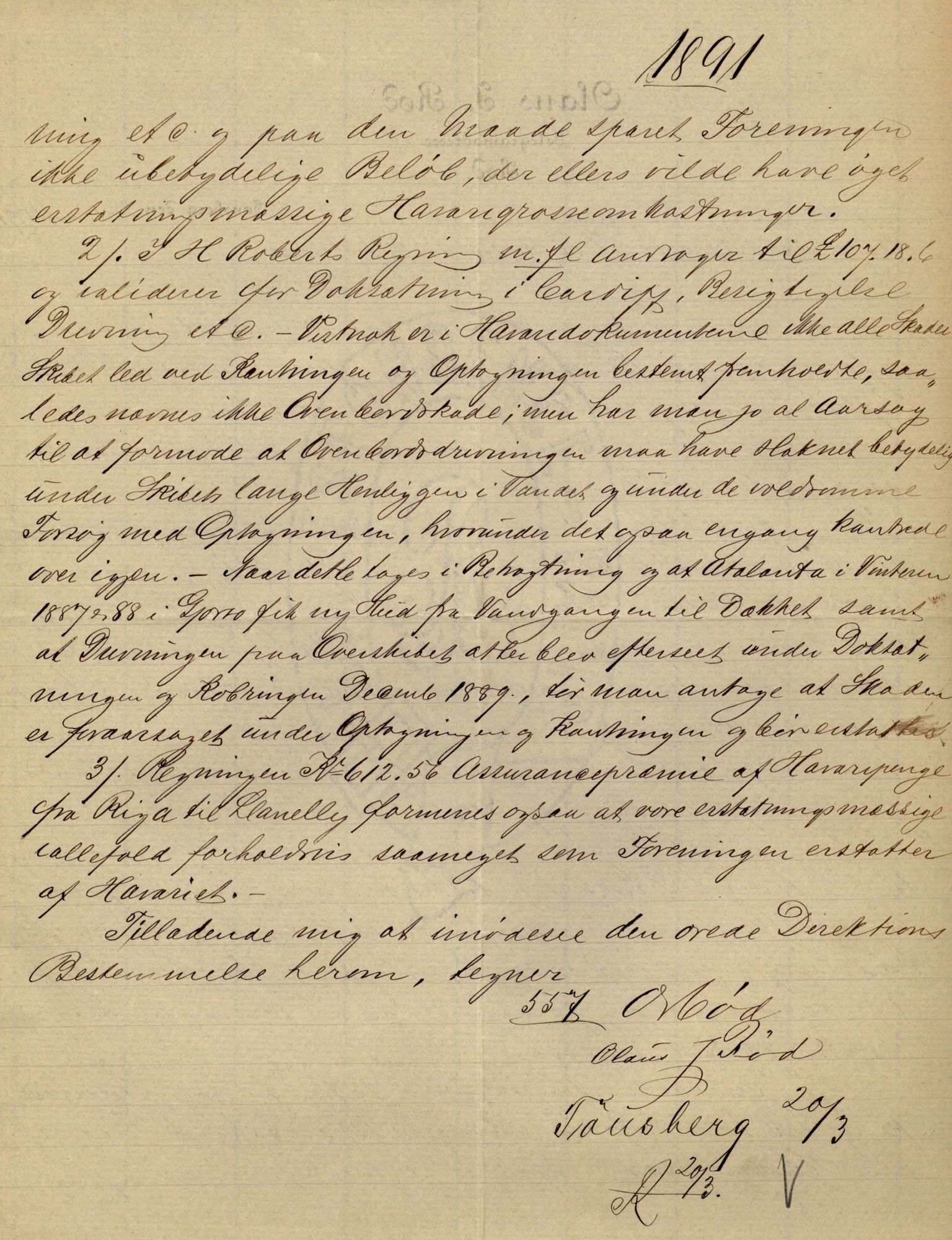 Pa 63 - Østlandske skibsassuranceforening, VEMU/A-1079/G/Ga/L0026/0008: Havaridokumenter / Bernadotte, Bardeu, Augustinus, Atlanta, Arne, 1890, s. 66