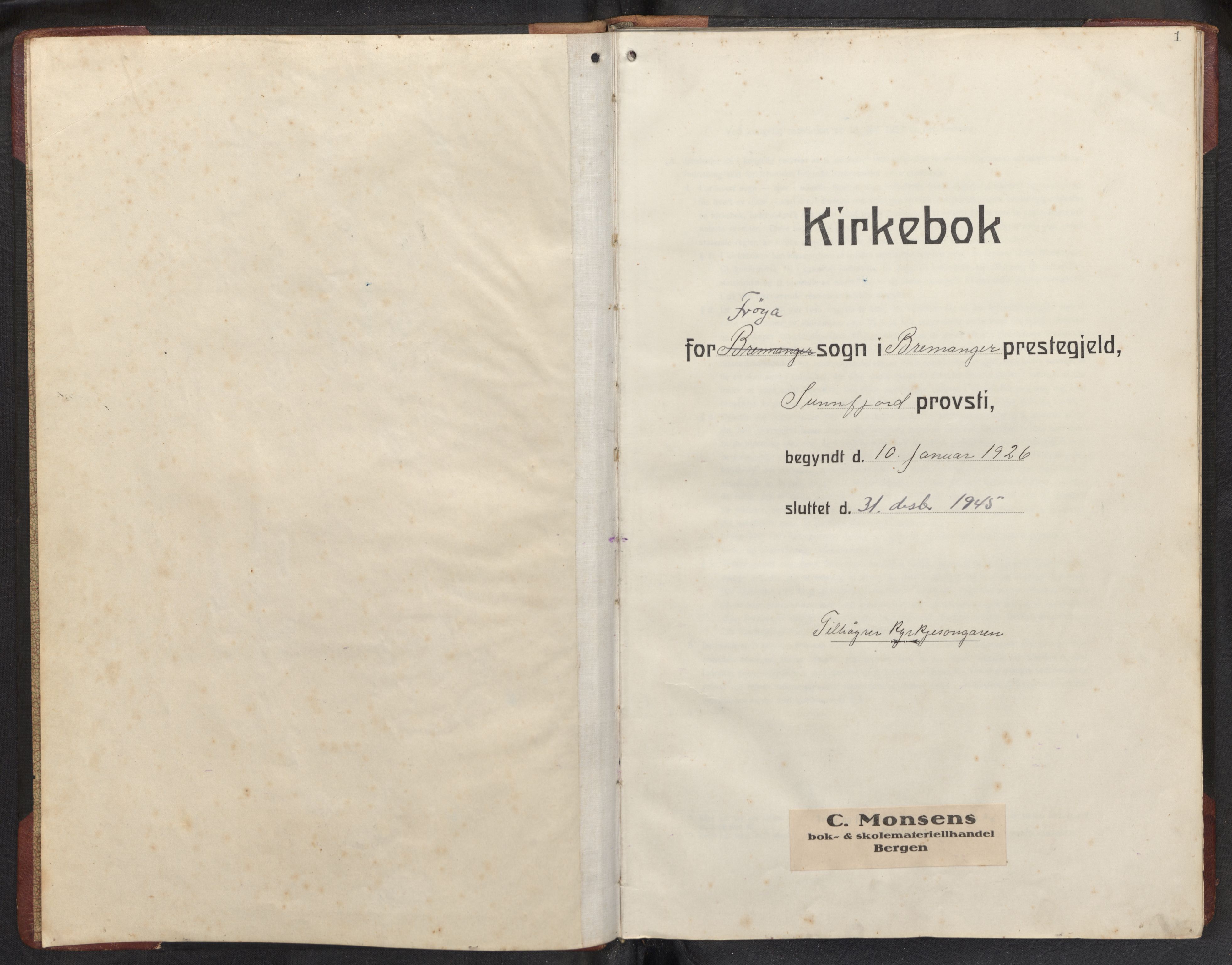 Bremanger sokneprestembete, AV/SAB-A-82201/H/Hab/Habb/L0002: Klokkerbok nr. B 2, 1926-1945, s. 0b-1a