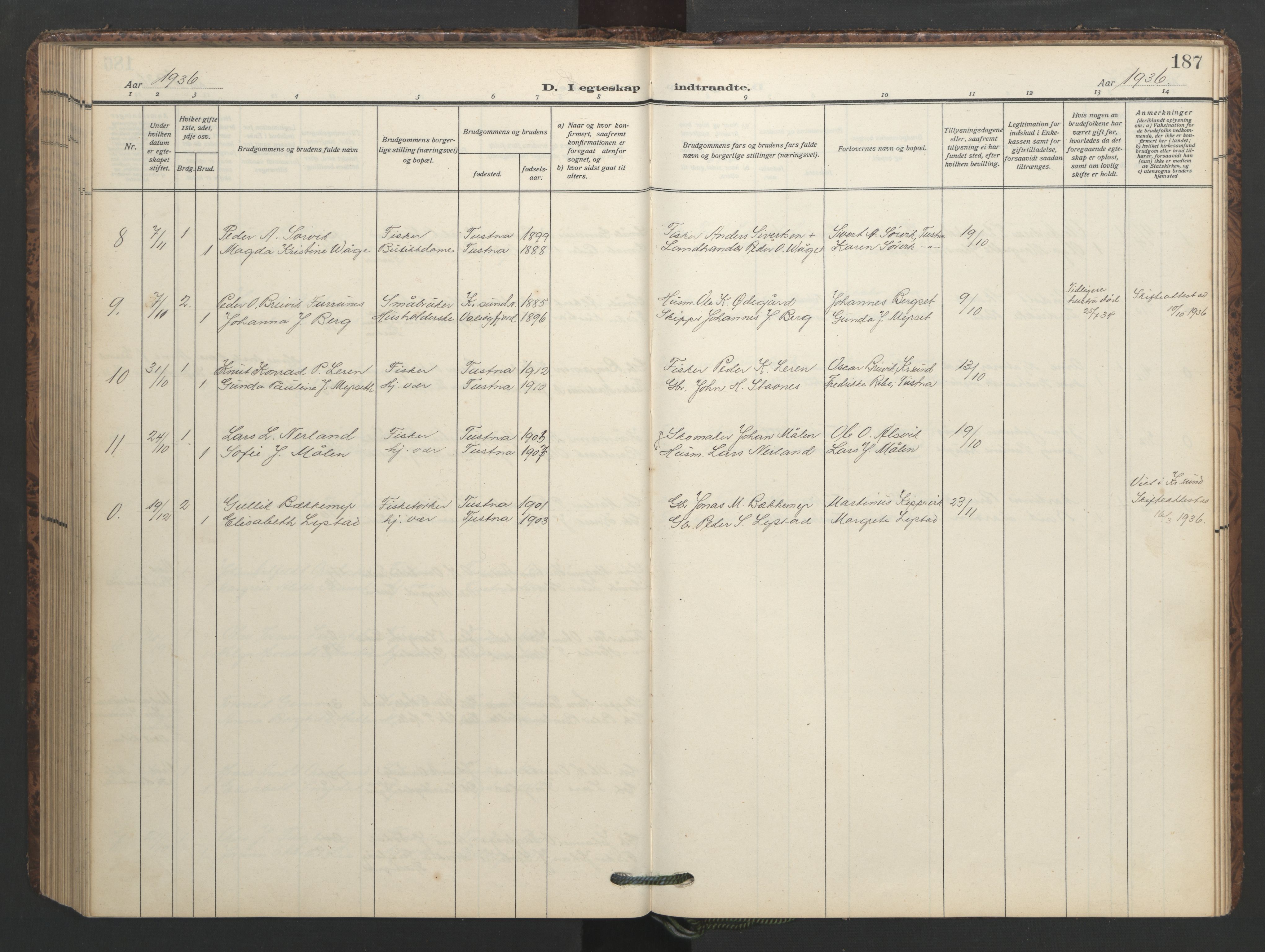 Ministerialprotokoller, klokkerbøker og fødselsregistre - Møre og Romsdal, SAT/A-1454/577/L0897: Klokkerbok nr. 577C01, 1909-1946, s. 187