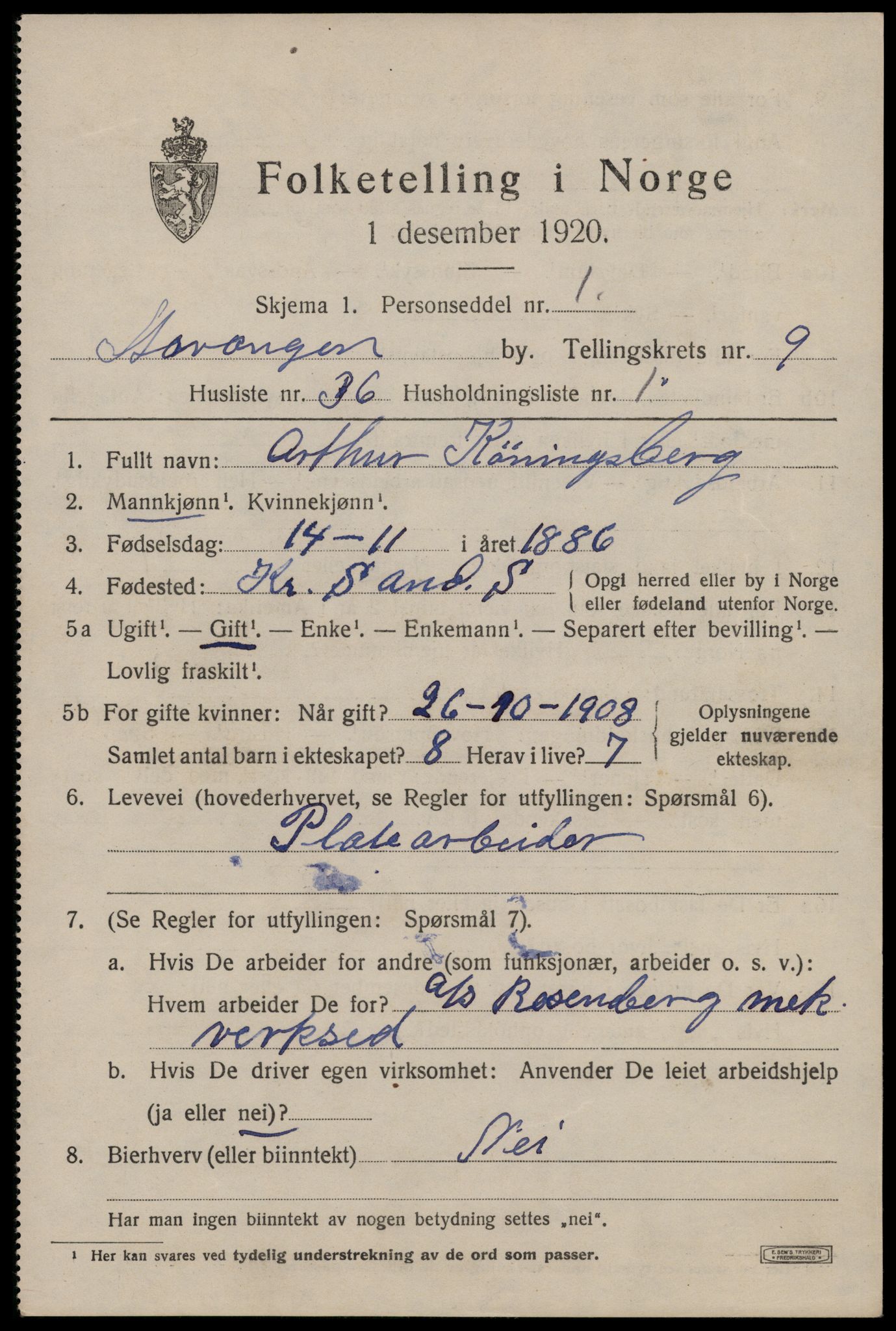 SAST, Folketelling 1920 for 1103 Stavanger kjøpstad, 1920, s. 50222