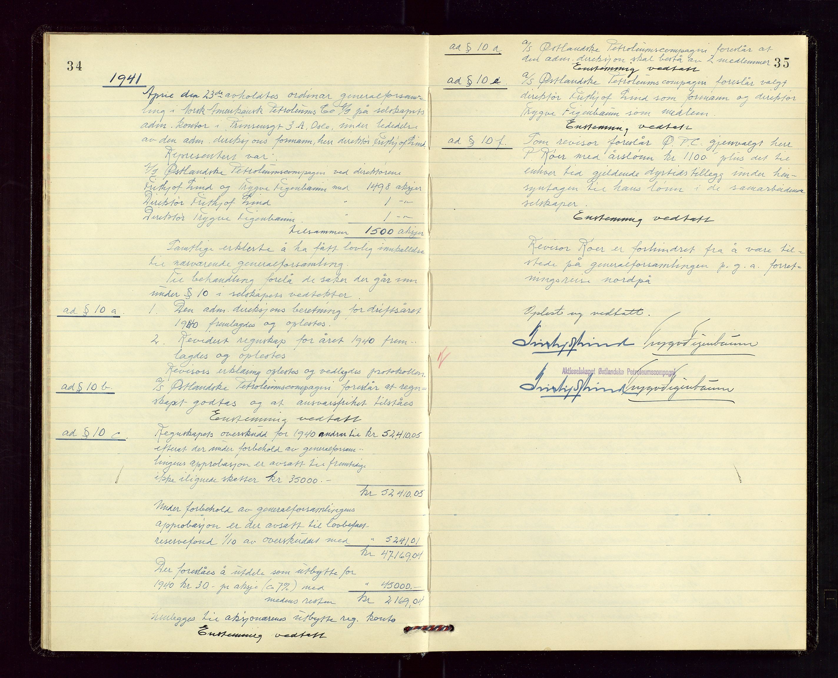 PA 1535 - Norsk-Amerikansk Petroleumscompani A/S, AV/SAST-A-101955/A/Aa/L0001/0002: Styre- og generalforsamlingsprotokoller / Styre - Generalforsamling, 1932-1948, s. 34-35